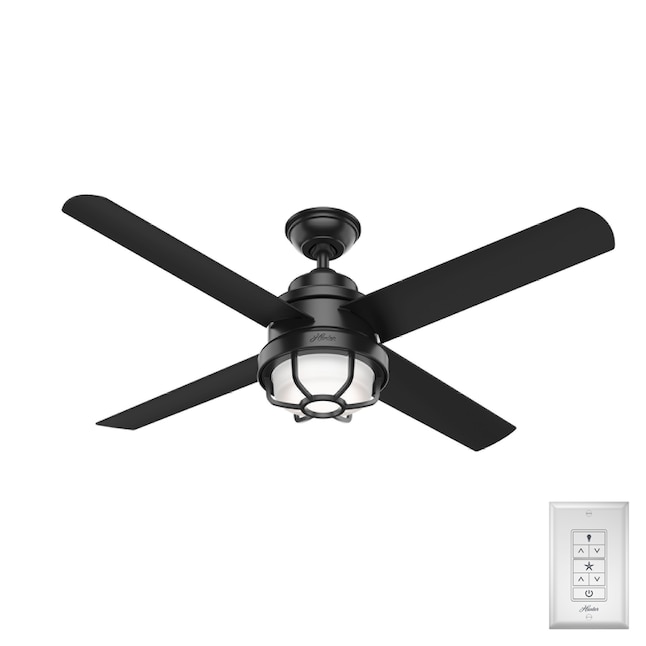 Hunter Searow 54 In Matte Black Led Indoor Outdoor Ceiling Fan With Light Wall Mounted Remote 4 Blade The Fans Department At Com - Large Matte Black Ceiling Fan With Light