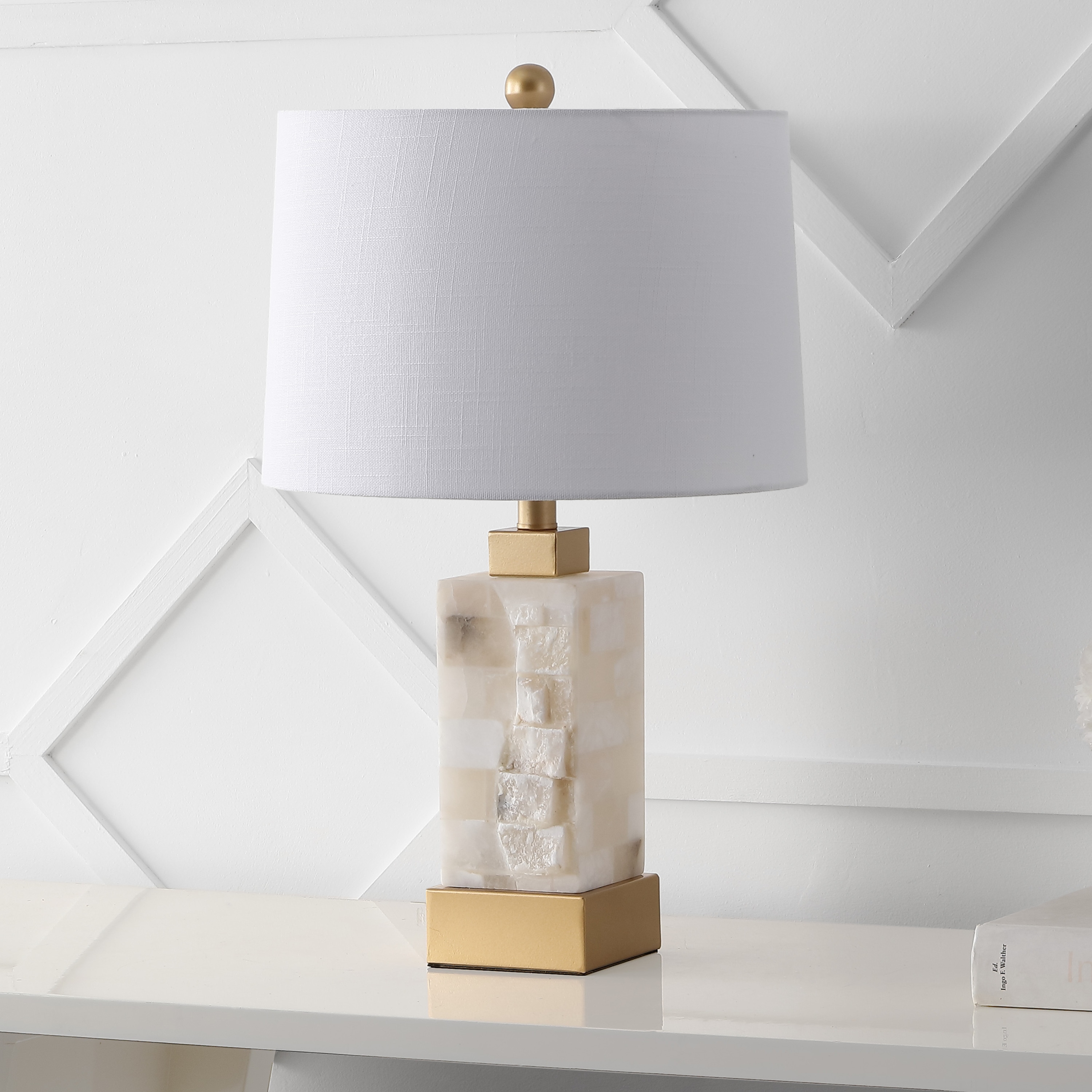 Eloise 23" White Alabaster and Gold Leaf LED Table Lamp