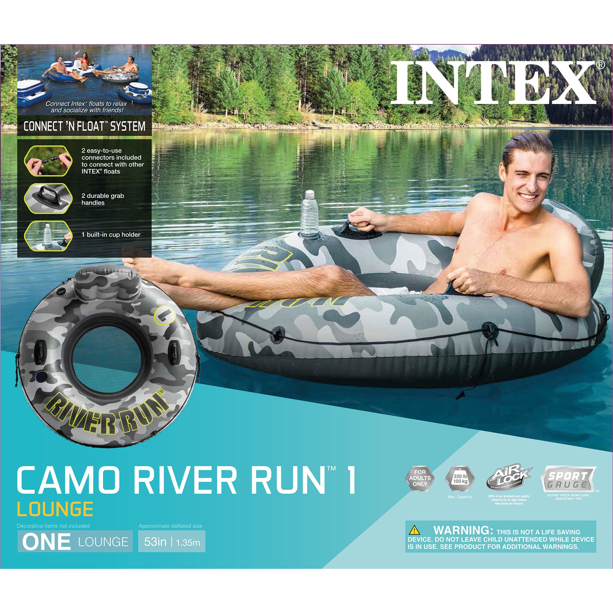 Intex Inflatable Sport Tube Float with 2 Quick Connectors