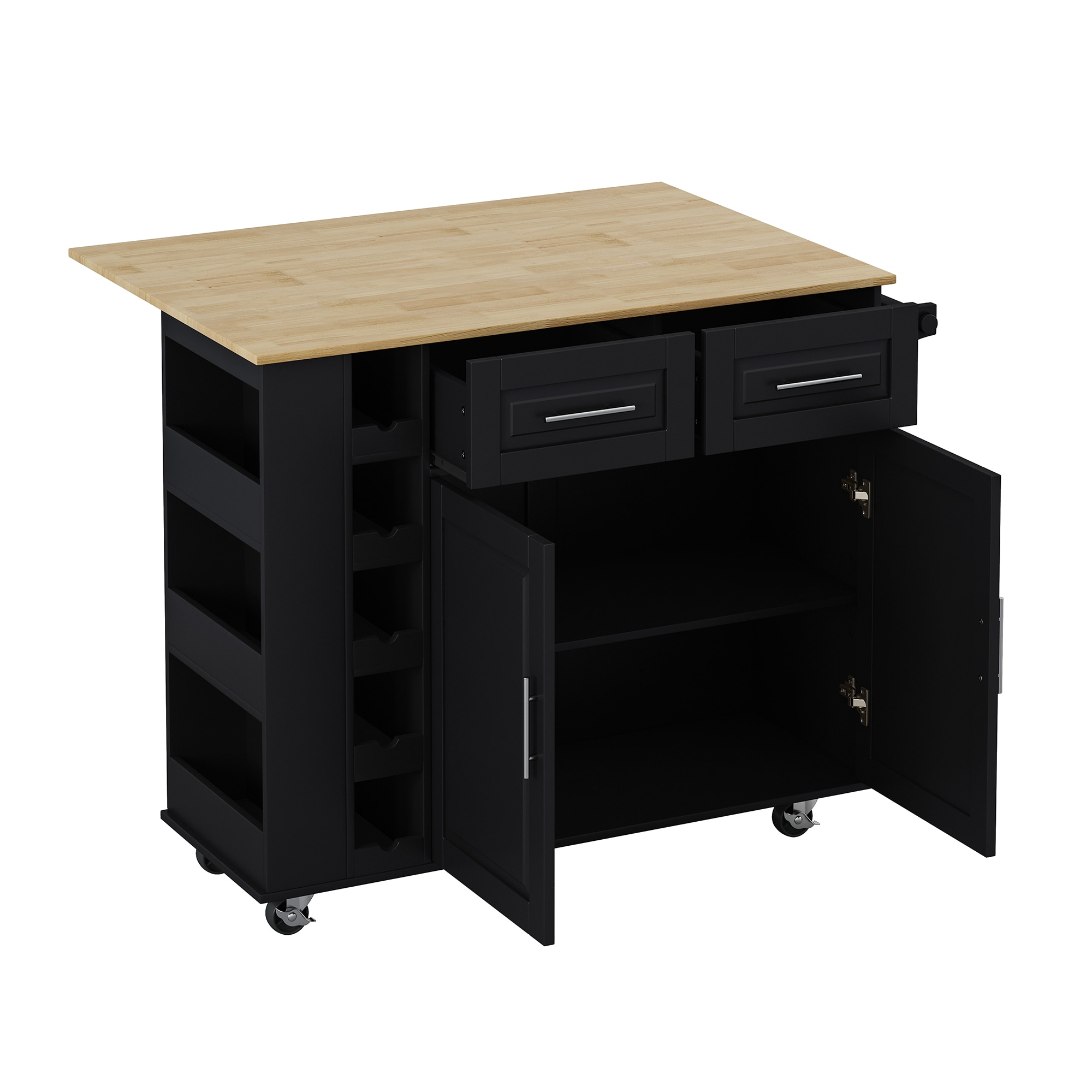 SINOFURN SYB930069BK Black MDF Base with MDF Rolling Kitchen Cart ( 29.9-in x 42.5-in x 35.8-in )