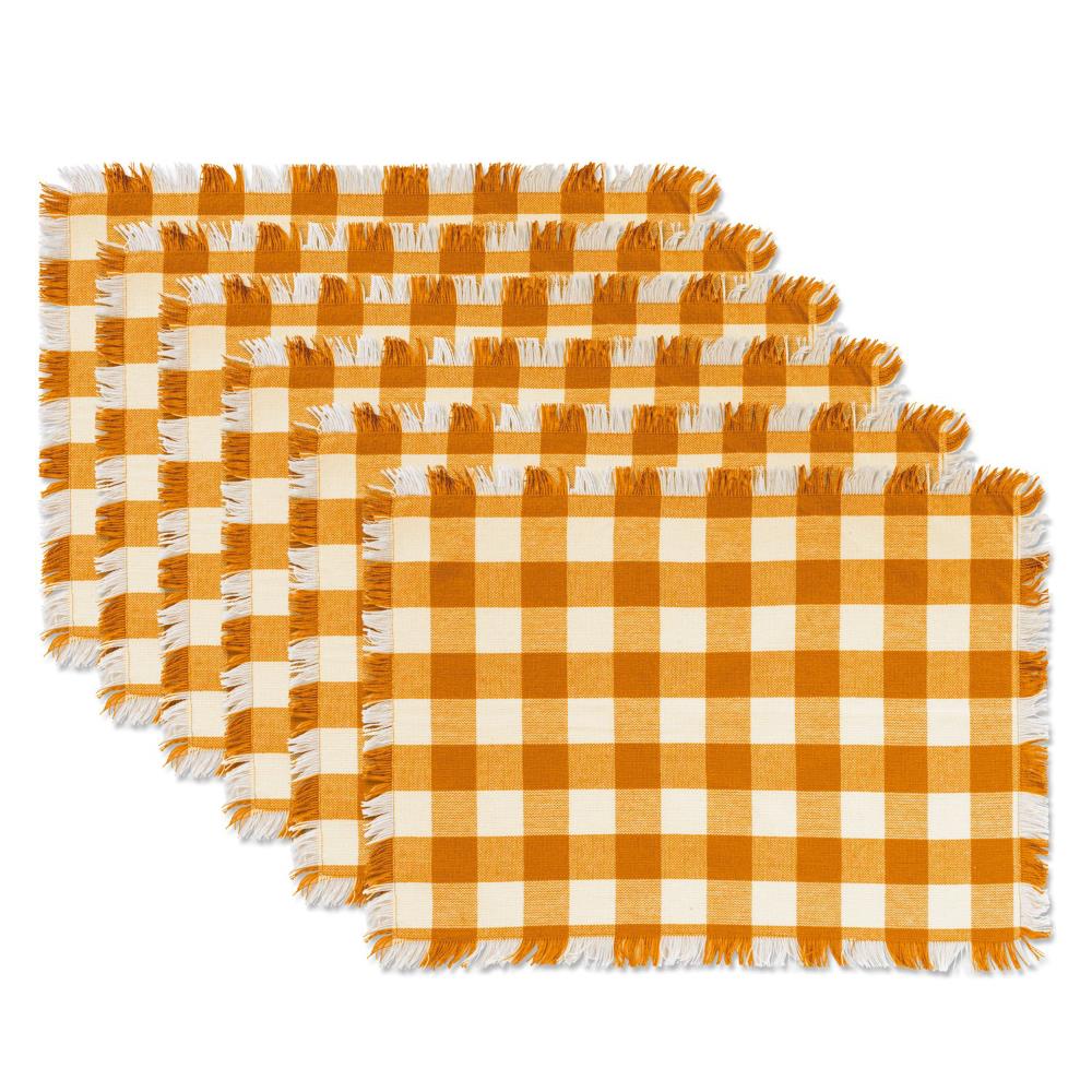 DII CAMZ37572 6-Pack Checkered Pumpkin Spice Wicker Rectangle Placemats