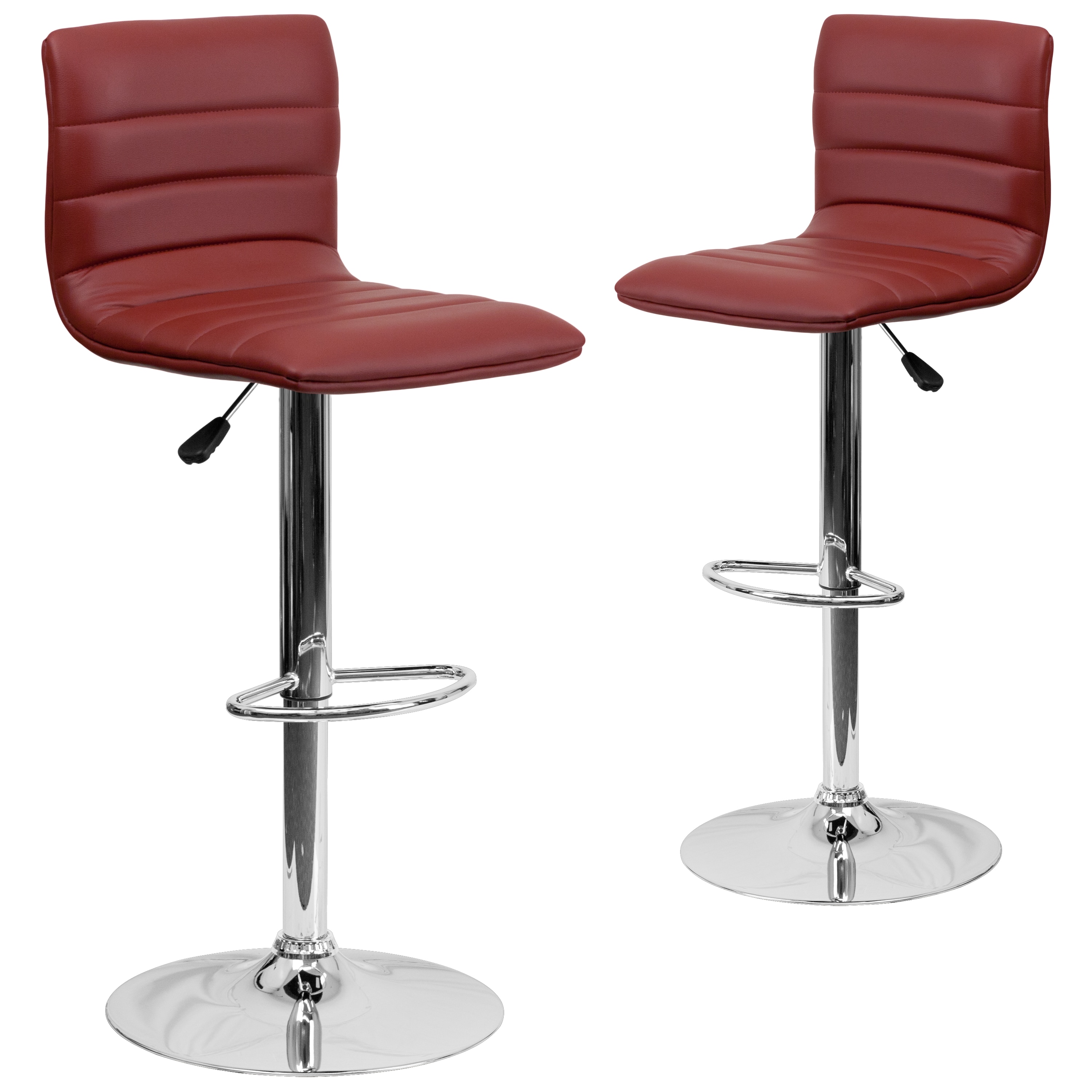 Burgundy Vinyl Adjustable Swivel Barstool with Chrome Base