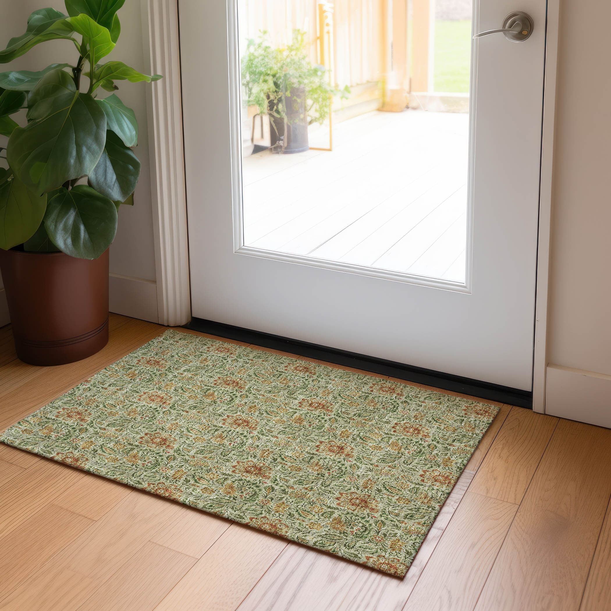 Aloe Green Flat Woven Synthetic Rectangular Rug 1'8" x 2'6"