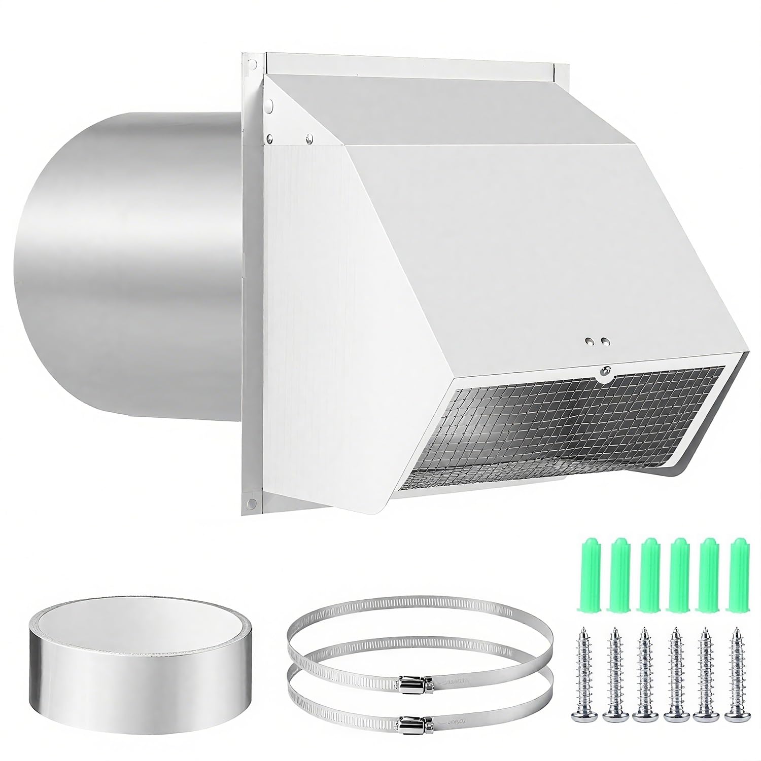 Yichuhaoxi  6 Inch Hooded Wall Vent Cover with Mesh Screen and Damper for Dryer Bathroom Kitchen Range Hood Heavy Duty Galvanized Steel Weather