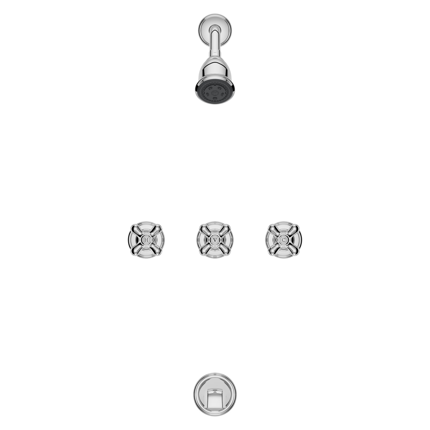 Polished Chrome Wall Mounted 3-Handle Tub and Shower Faucet