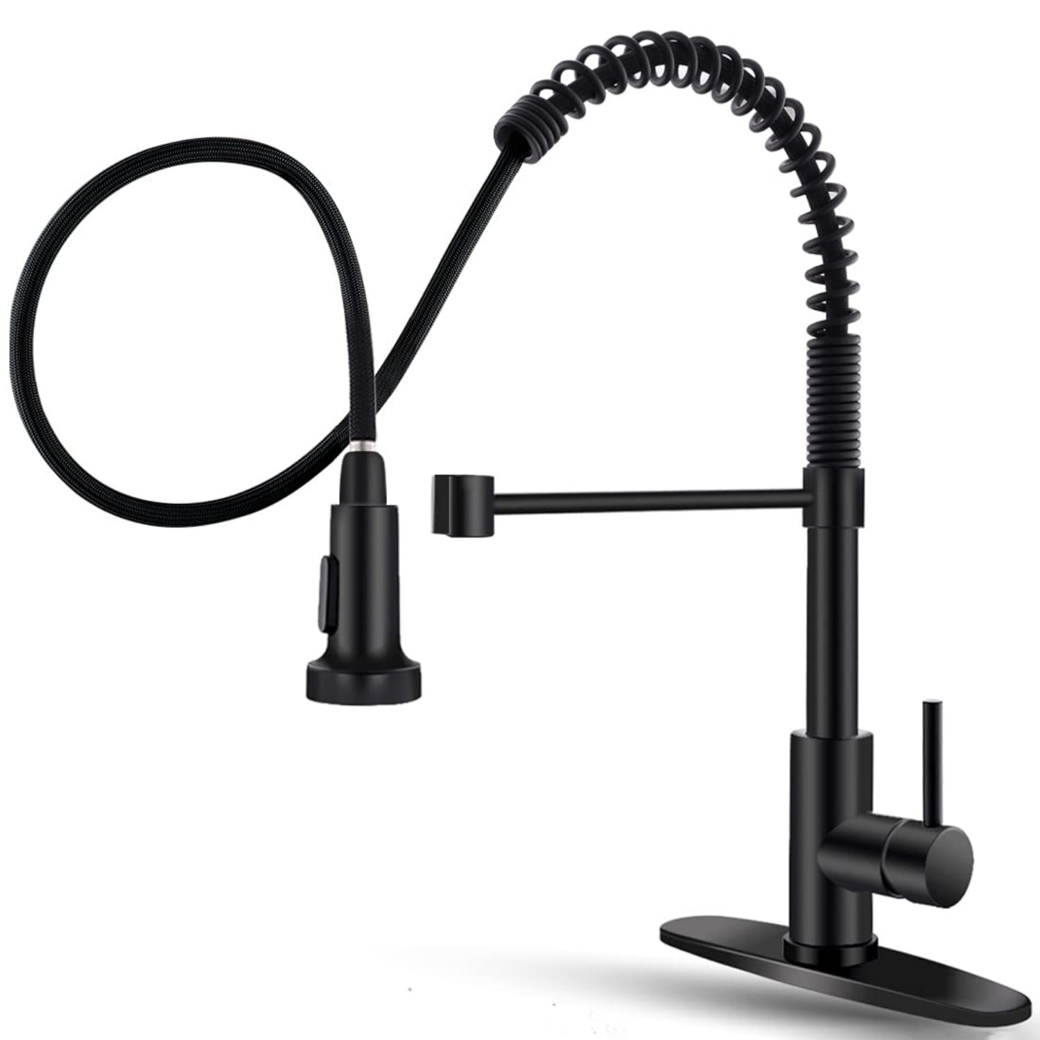 Numhew 18in H 1-Handle Matte Black Pull Down Kitchen Faucet with Dual-Function Sprayer 360 Degree Swivel High Arc Fits 1 or 3 Hole Sink