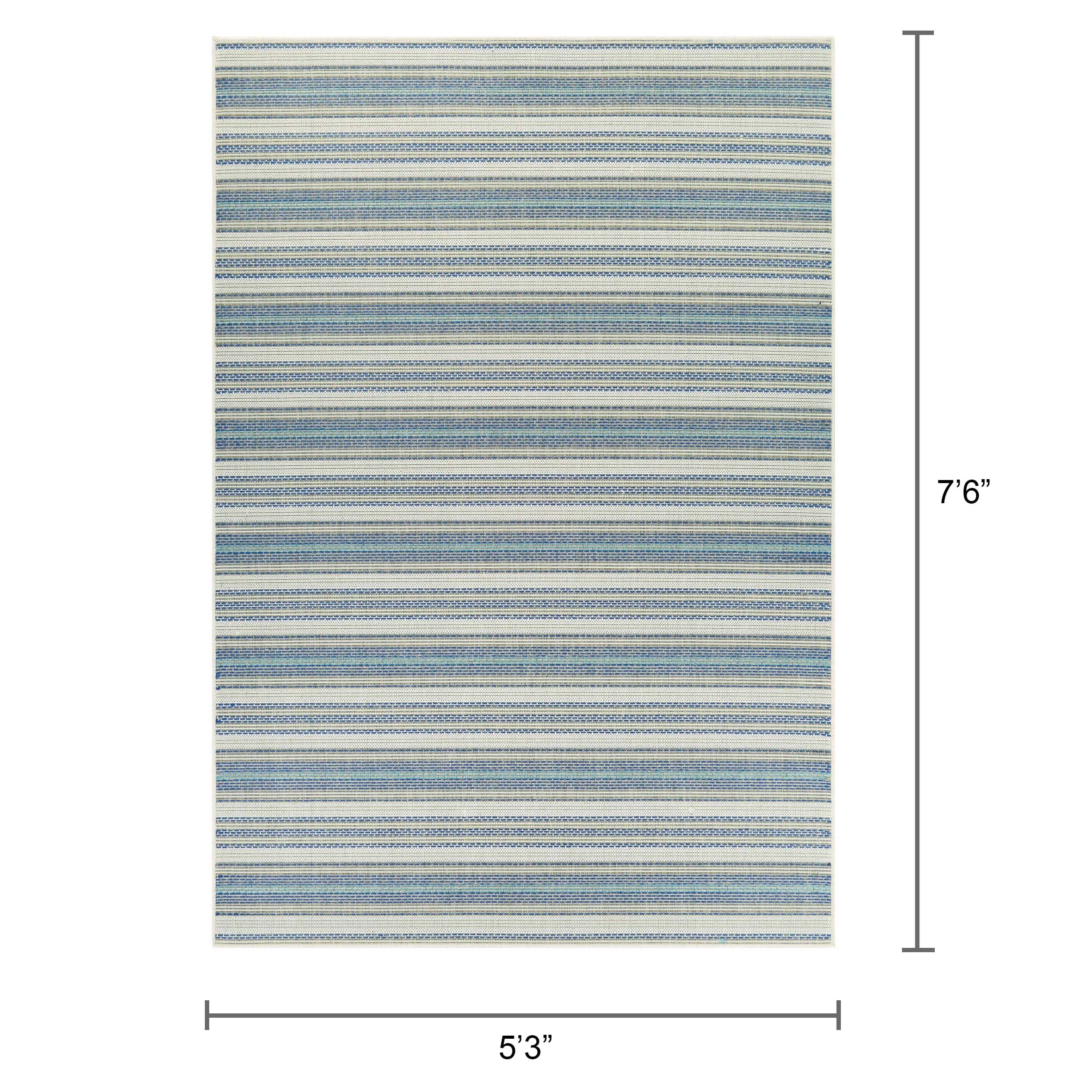 Monaco Ivory-Sand-Azure 5' x 7' Stripe Indoor/Outdoor Area Rug