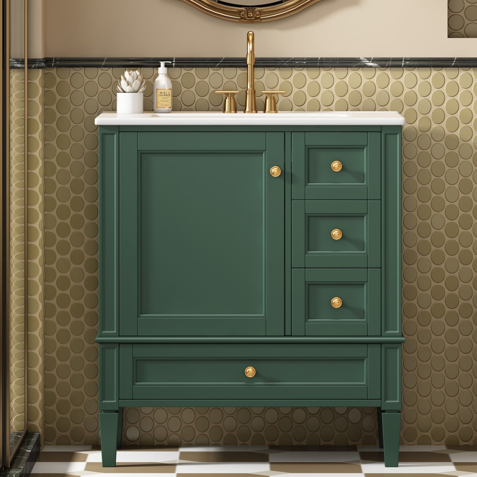 Dexmalle N710P247499F 30-in Modern Green Freestanding Single Sink Bathroom Vanity with Ceramic Top