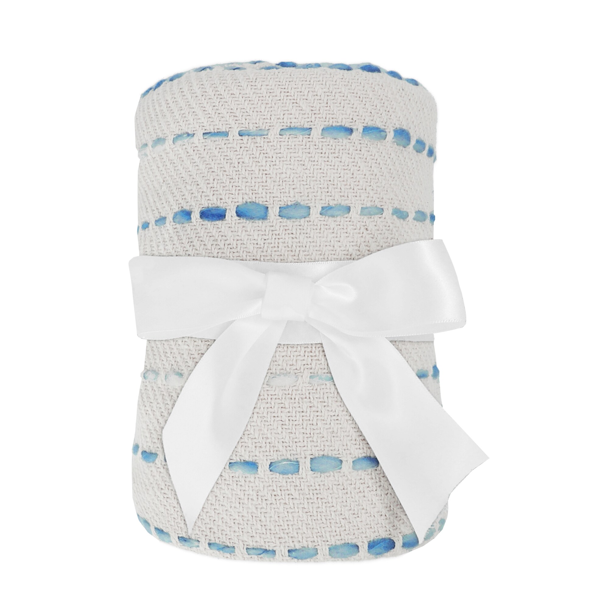 Cream and Blue Cotton Reversible Throw Blanket, 50" x 60"
