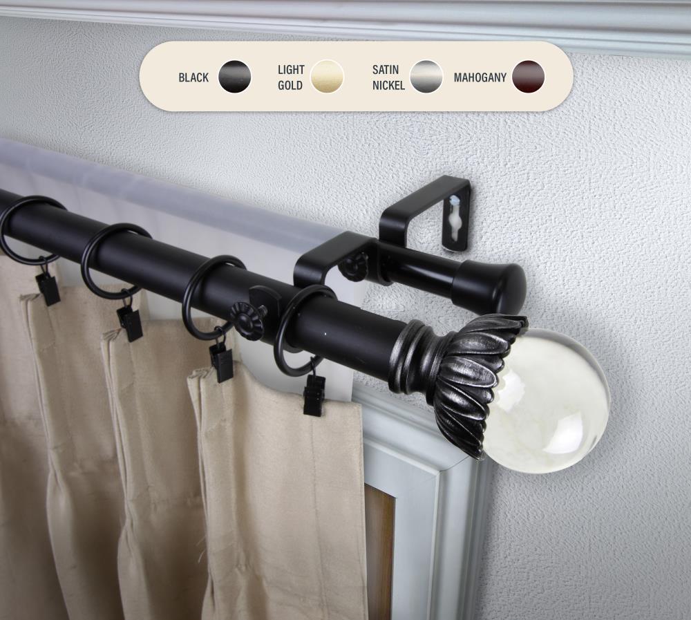 Hart & Harlow L100-13-482-D 1-in Priscilla 48-in to 84-in Black Steel Double curtain rod with Finials