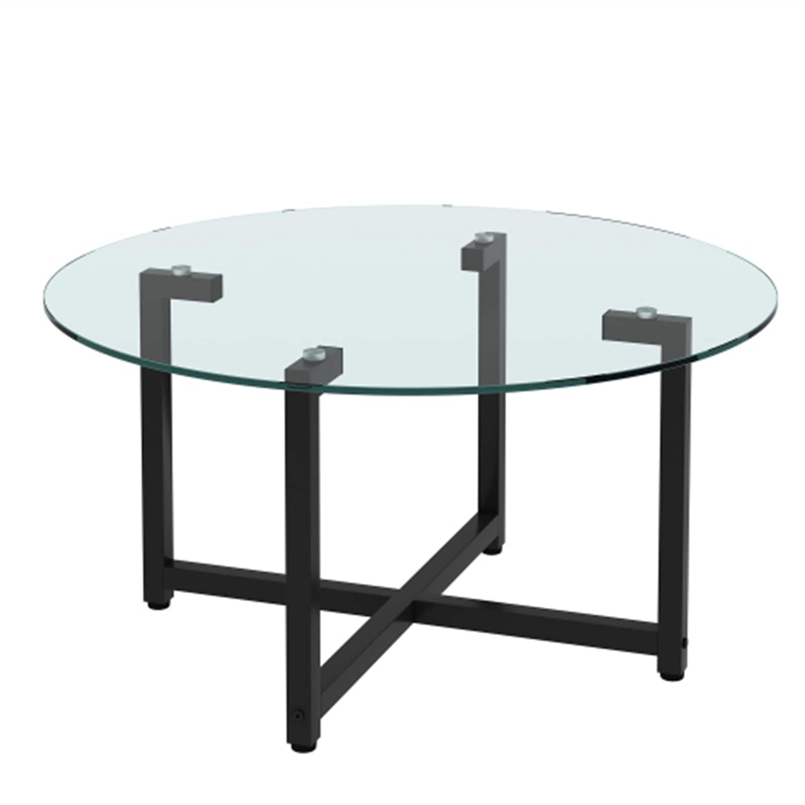 BESTCOSTY W2415LJW7588XLLYRL 35.44-Inches W x 17.72-Inches H Transparent Glass Round Modern End Table Assembly Required
