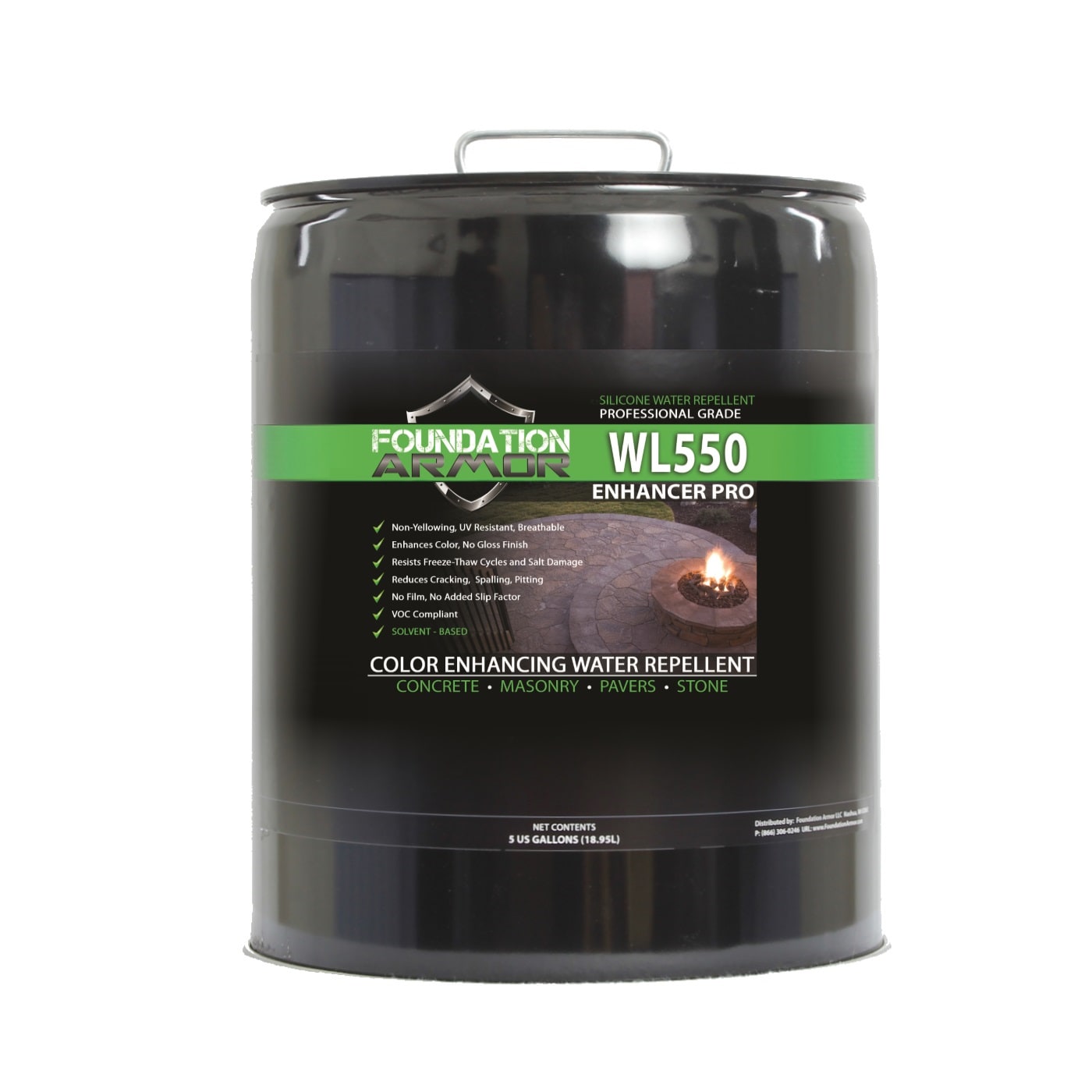 Foundation Armor WL5505GAL WL550 Matte Wet Look Clear Matte Transparent Concrete Sealer Ready-to-use (5-Gallon)