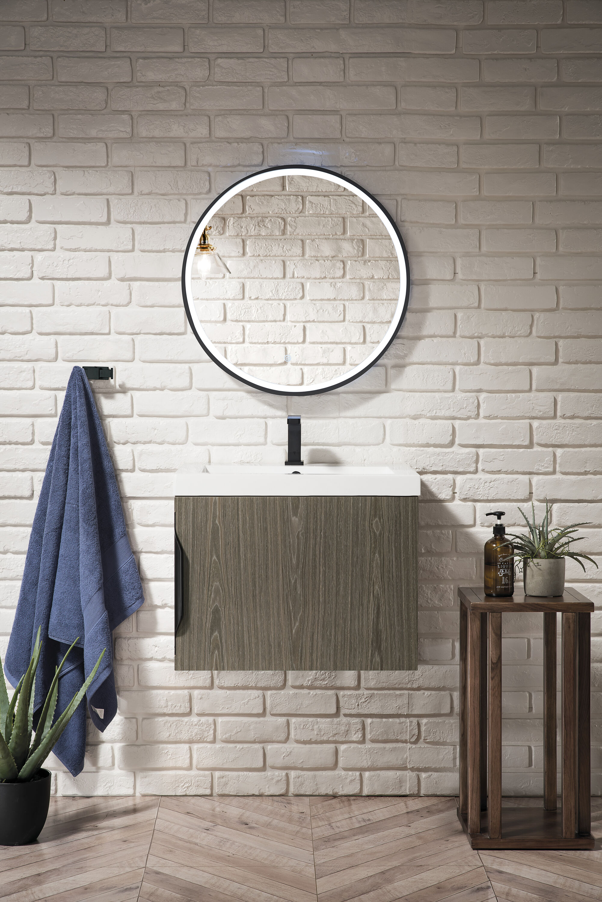 Ash Gray Engineered Wood Wall-Mount Vanity with Mineral Composite Top