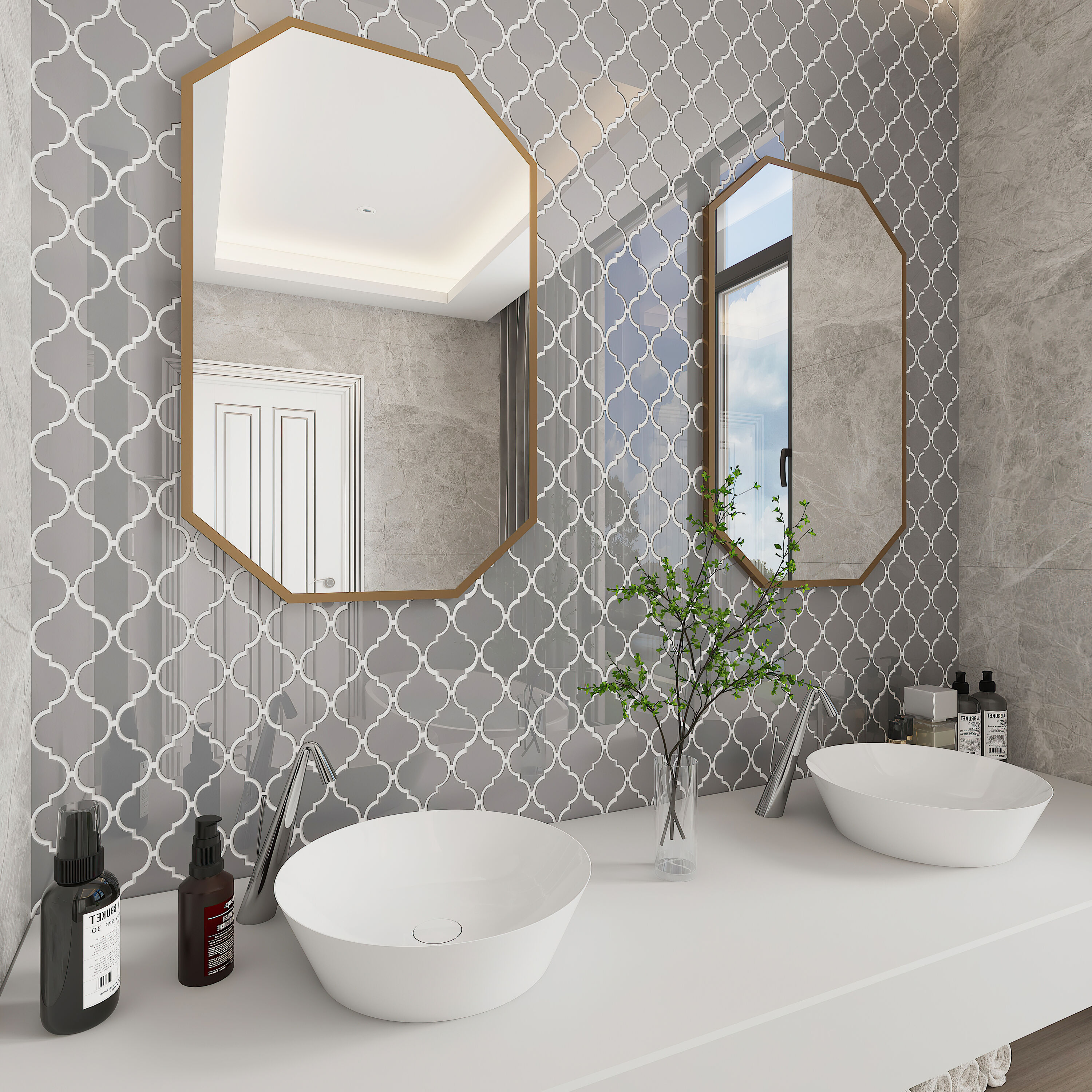 Giorbello Arabesque Mosaic True Gray 4-in x 4-in Glossy Glass Wall Tile ...