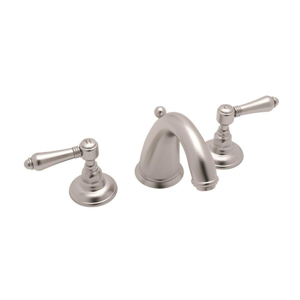 Rohl A2108LMSTN-2 San Julio Satin Nickel Widespread 2-handle WaterSense Mid-arc Residential Handle Bathroom Sink Faucet with Drain