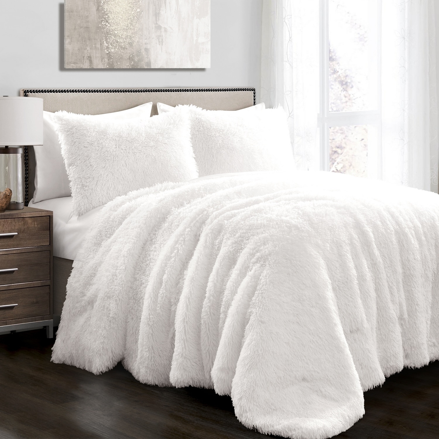 Full White Faux Fur Reversible Comforter Set