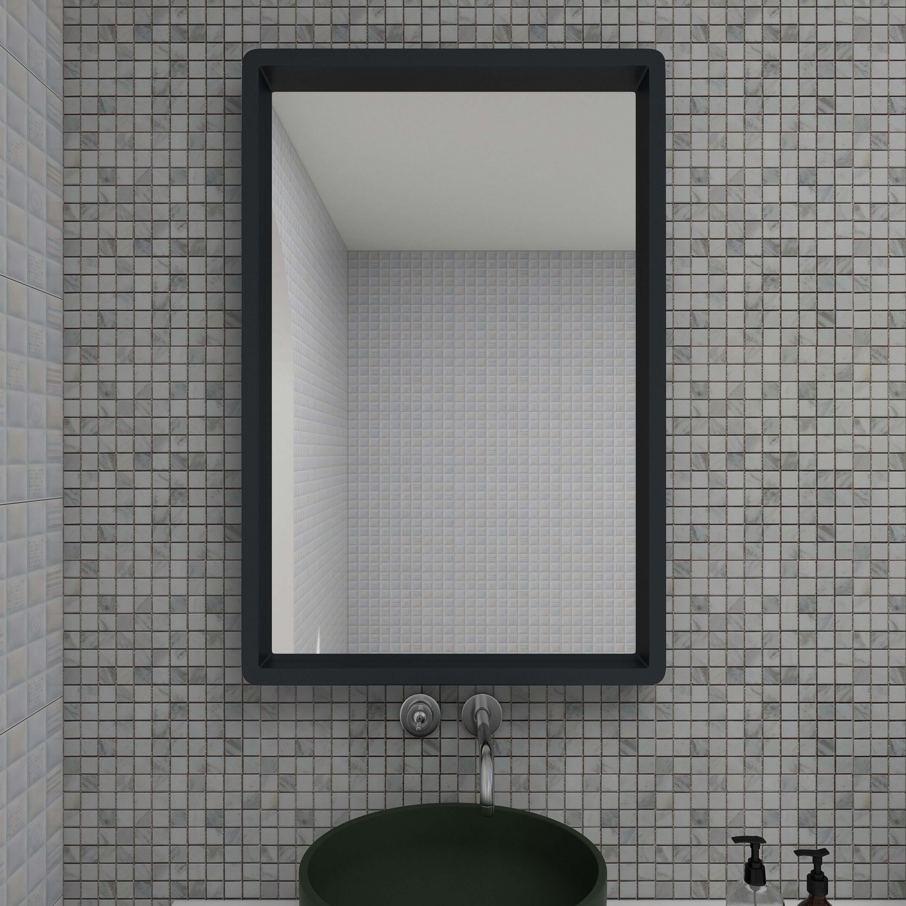 Elegant Matte Black Solid Wood Rectangular Wall Mirror 24" x 36"