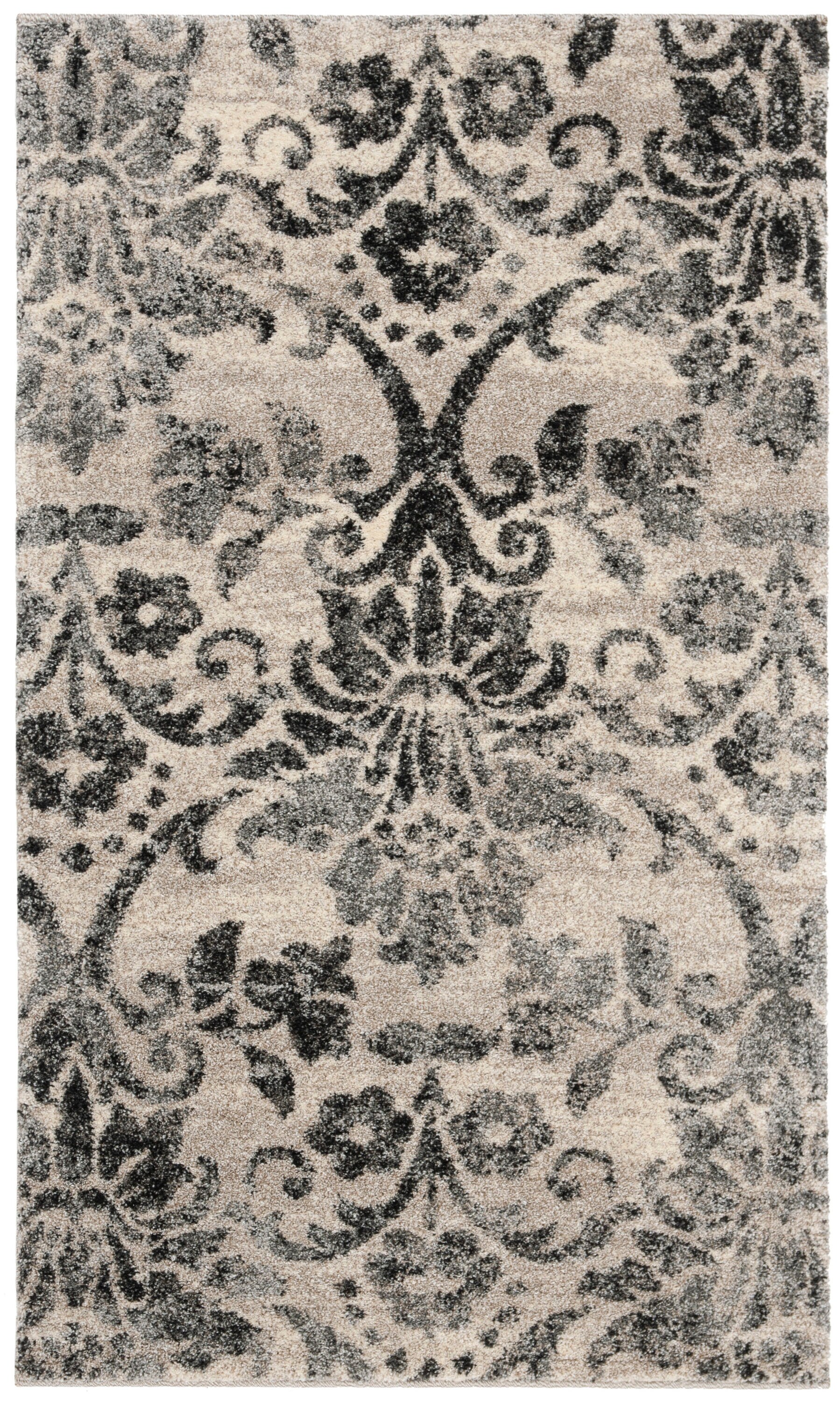 Gray Floral Motif Hand-Knotted Synthetic Shag Rug 9' x 12'