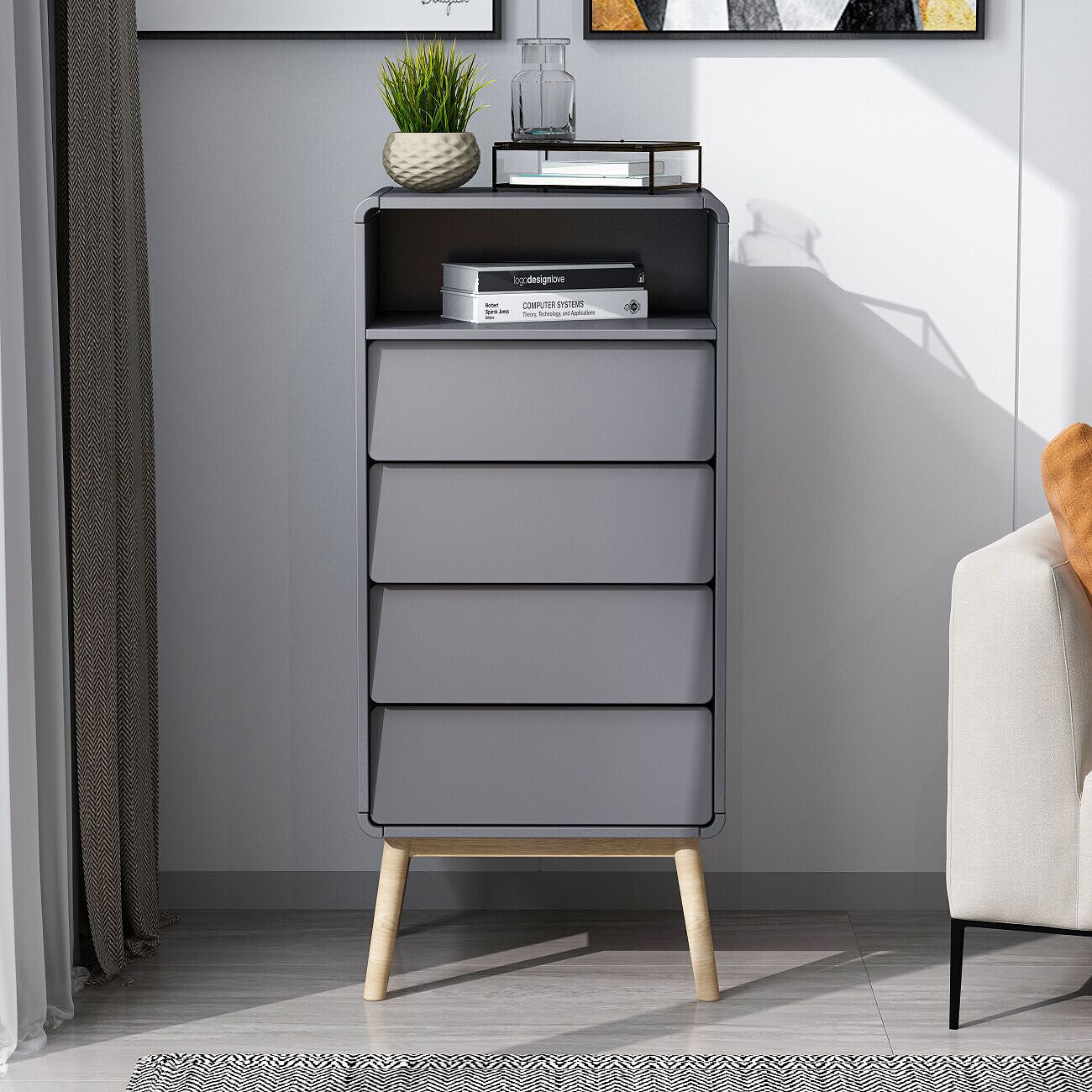 FUFU&GAGA LJY-KF200023-01 4 drawer chest Gray 4-Drawer Accent Chest
