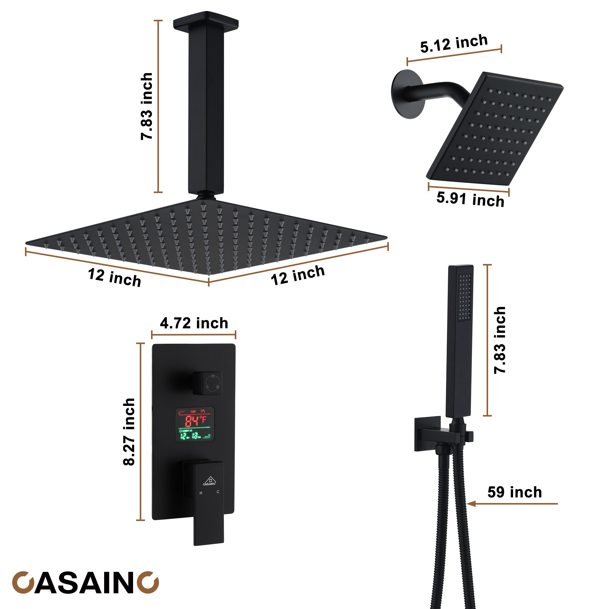 CASAINC KCHS0016-12MB Showerhead-Bar-Panels - View #6
