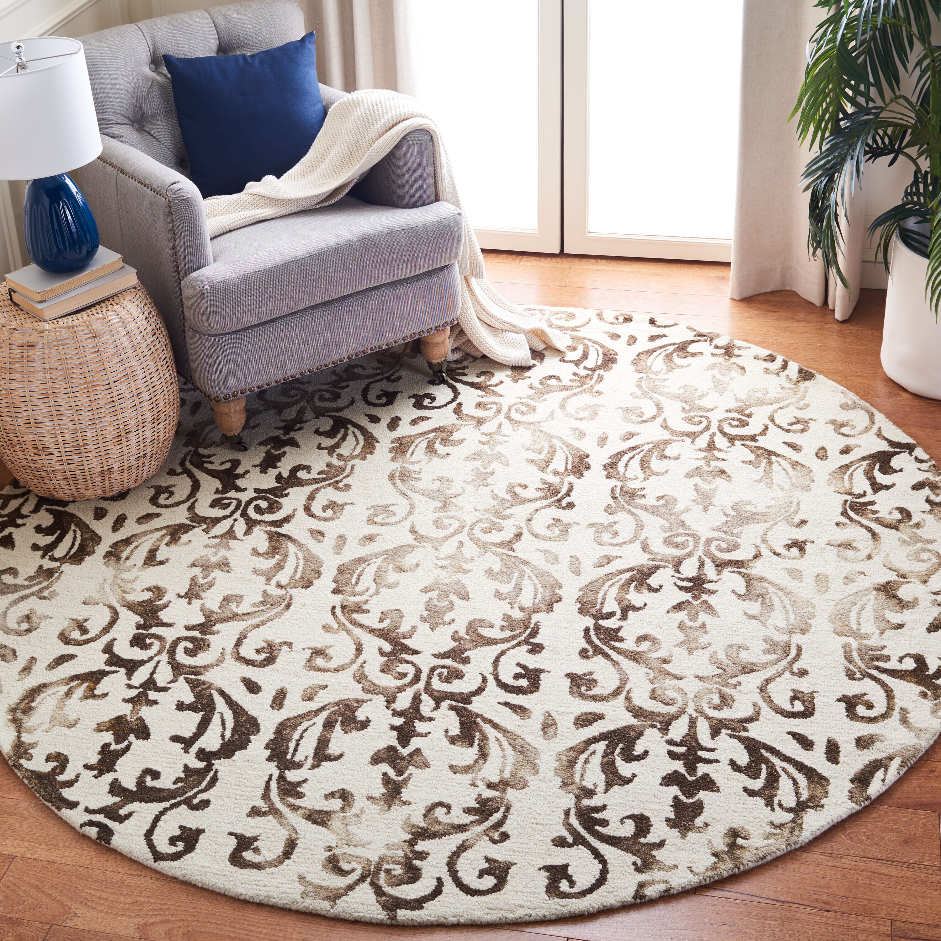  Dip Dye 689 Ivory/Chocolate Contemporary 7ft x 7ft Round Rug