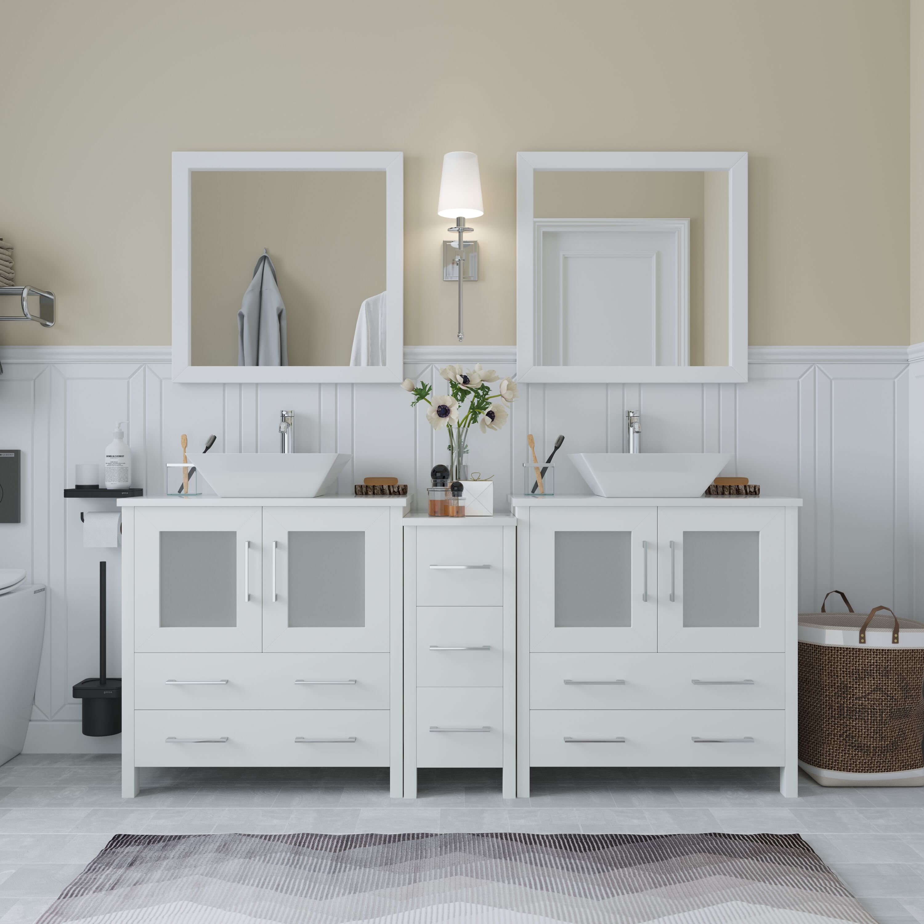 Vanity Art Ravenna 72-in White Double Sink Bathroom Vanity with White ...