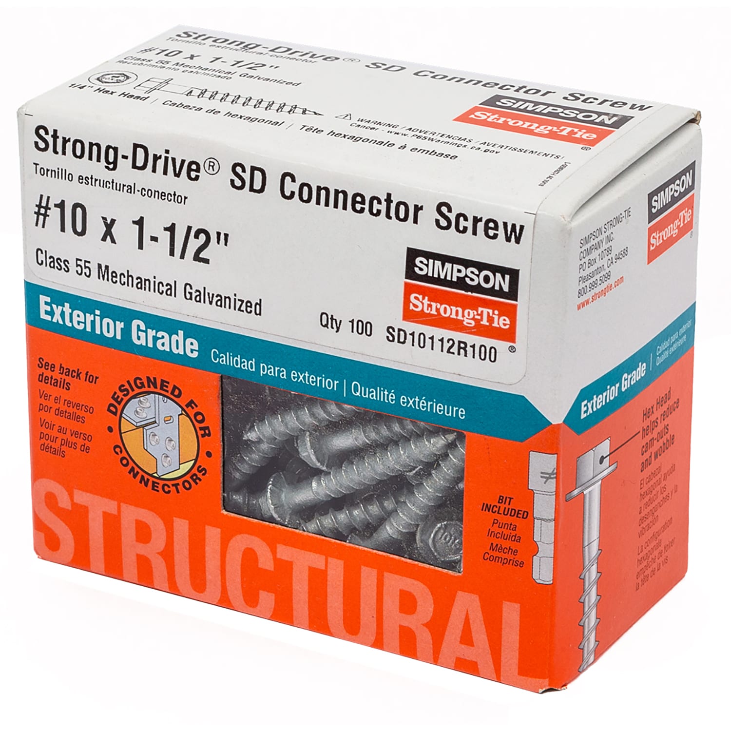 Simpson Strong-Tie #10 x 1-1/2-in Mechanically Galvanized Strong-Drive SD  Exterior Wood Screws (100-Per Box) in the Wood Screws department at