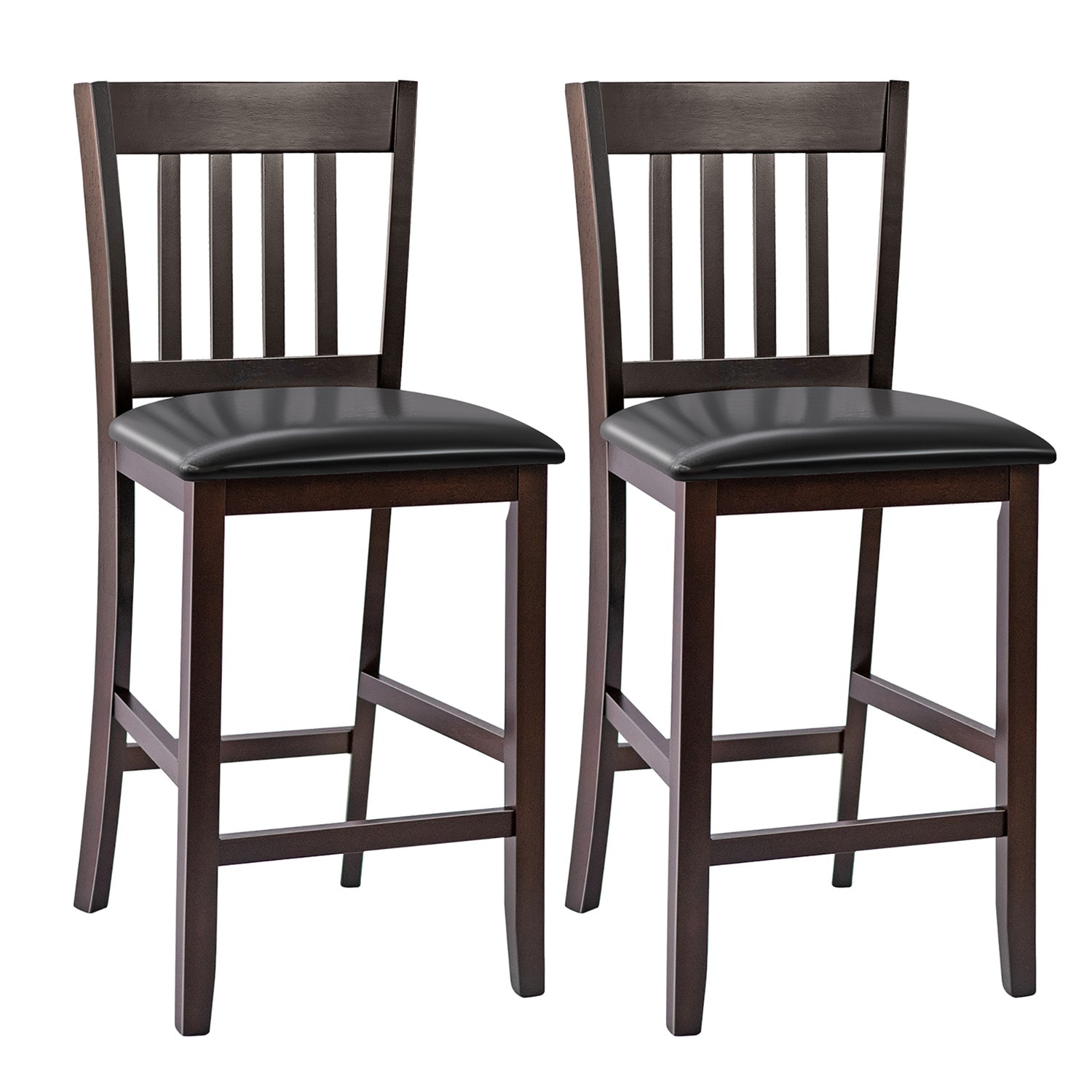 Costway CSHY000299 Set of 2 Bar Stools Counter Height Chairs with PU Leather Seat Espresso