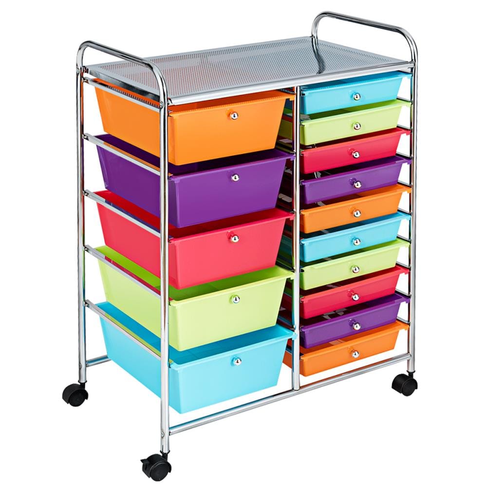 Goplus Yellow Office Cart with 15 Shelves - Rolling Storage Cart with 5 Big  Drawers and 10 Small Drawers - Lockable and Durable in the Office Carts &  Printer Stands department at