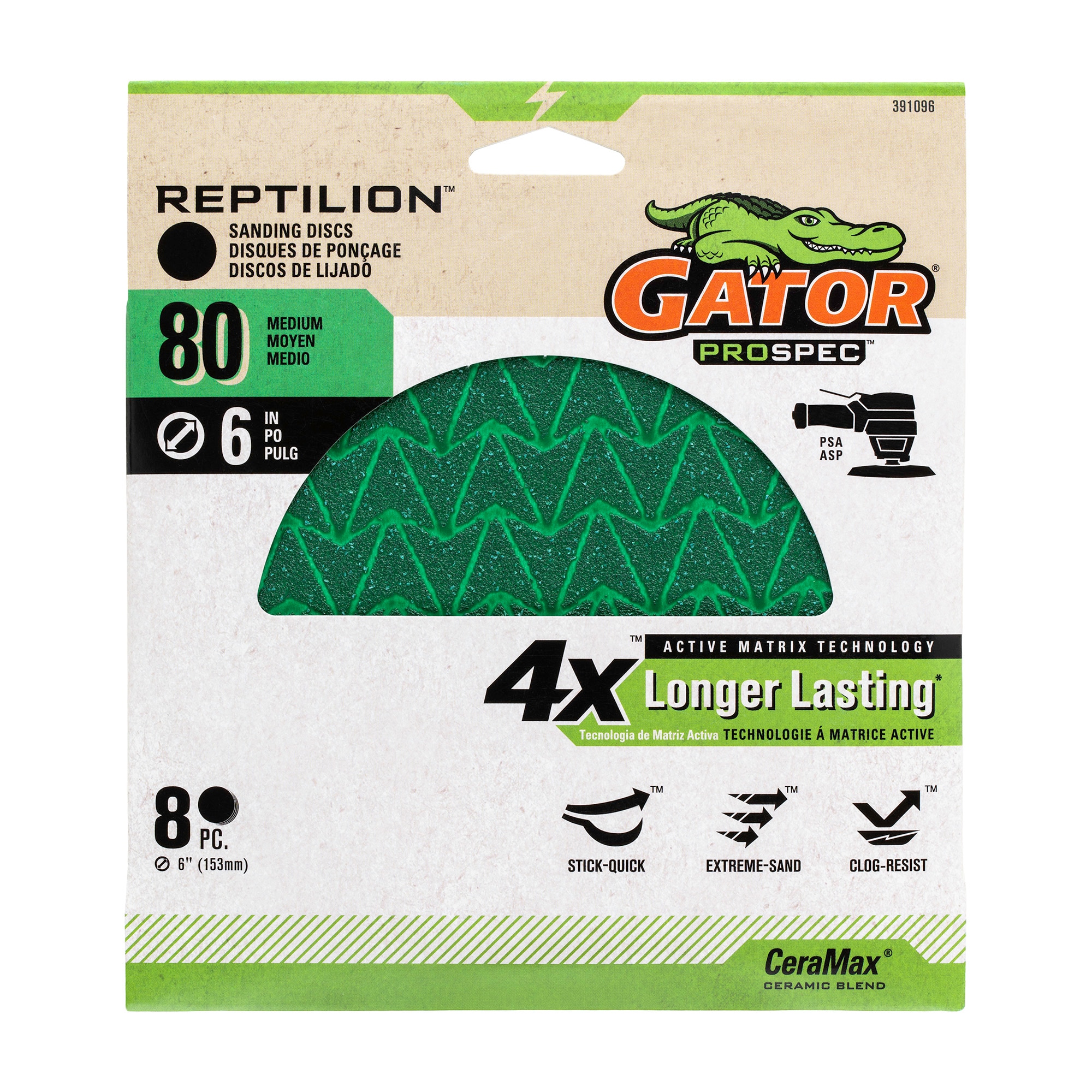 Gator 391096 Reptilion PSA 8 -Piece Ceramic alumina 80 -Grit Disc Sandpaper
