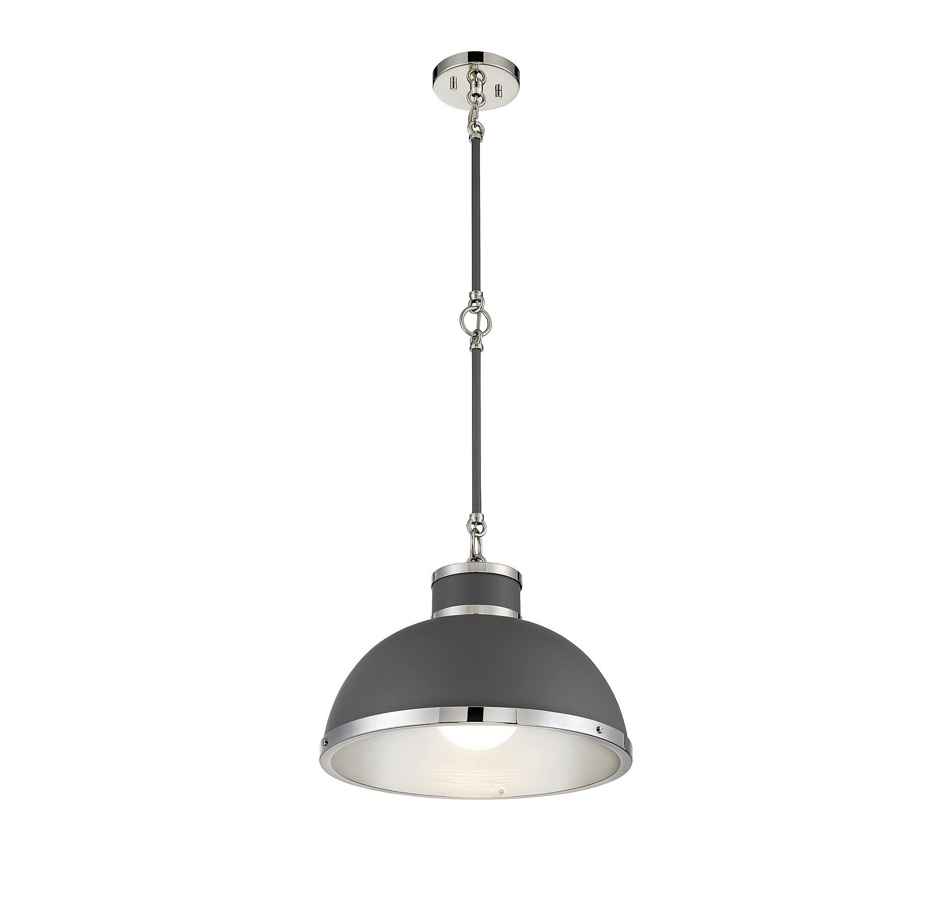 Corning Gray Glass Pendant Light with Polished Nickel Accents