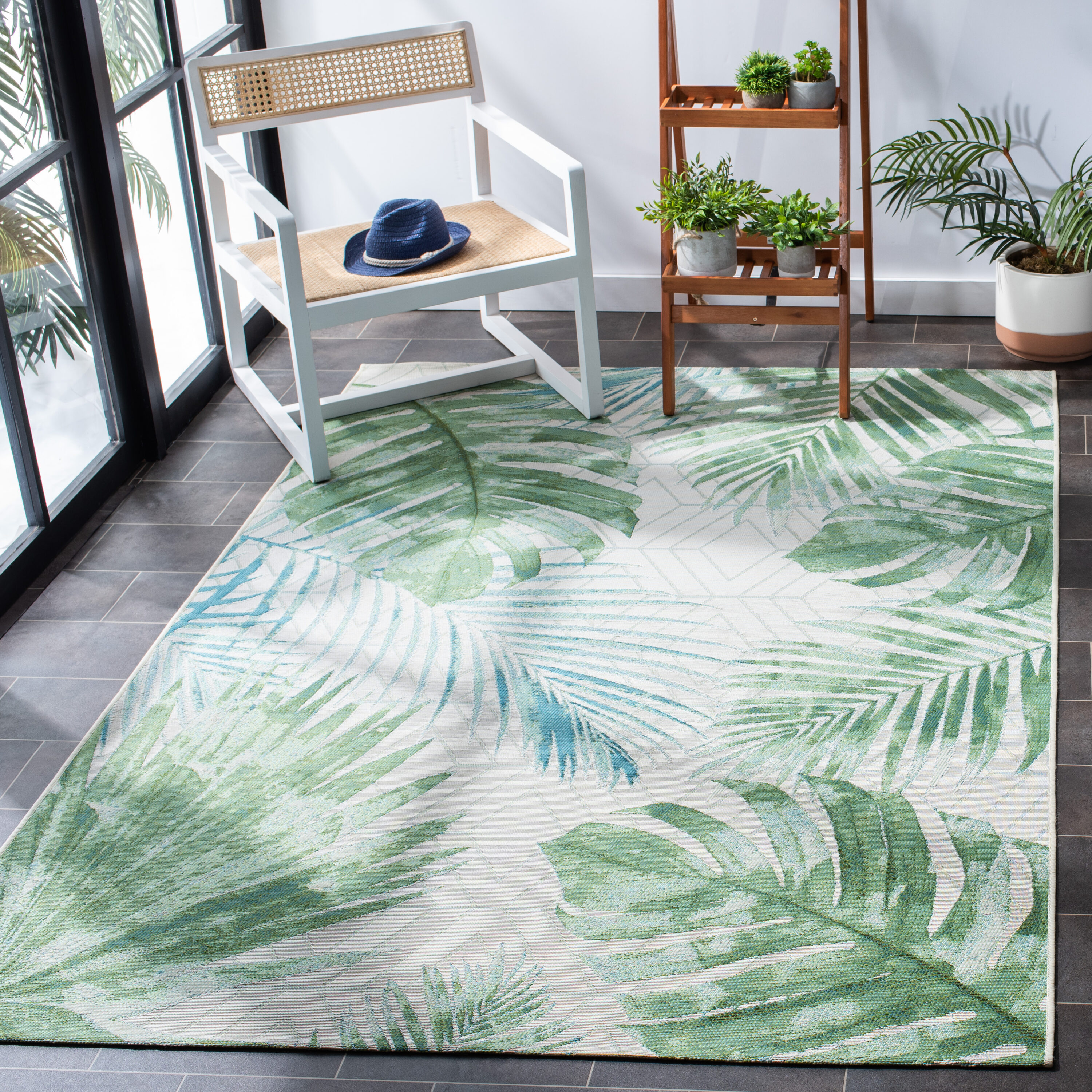 Safavieh BAR590X-8SQ Barbados 500 Nairne 8 x 8 (ft) Loomed Polypropylene Green/Teal Square Indoor/Outdoor Abstract Coastal Area rug
