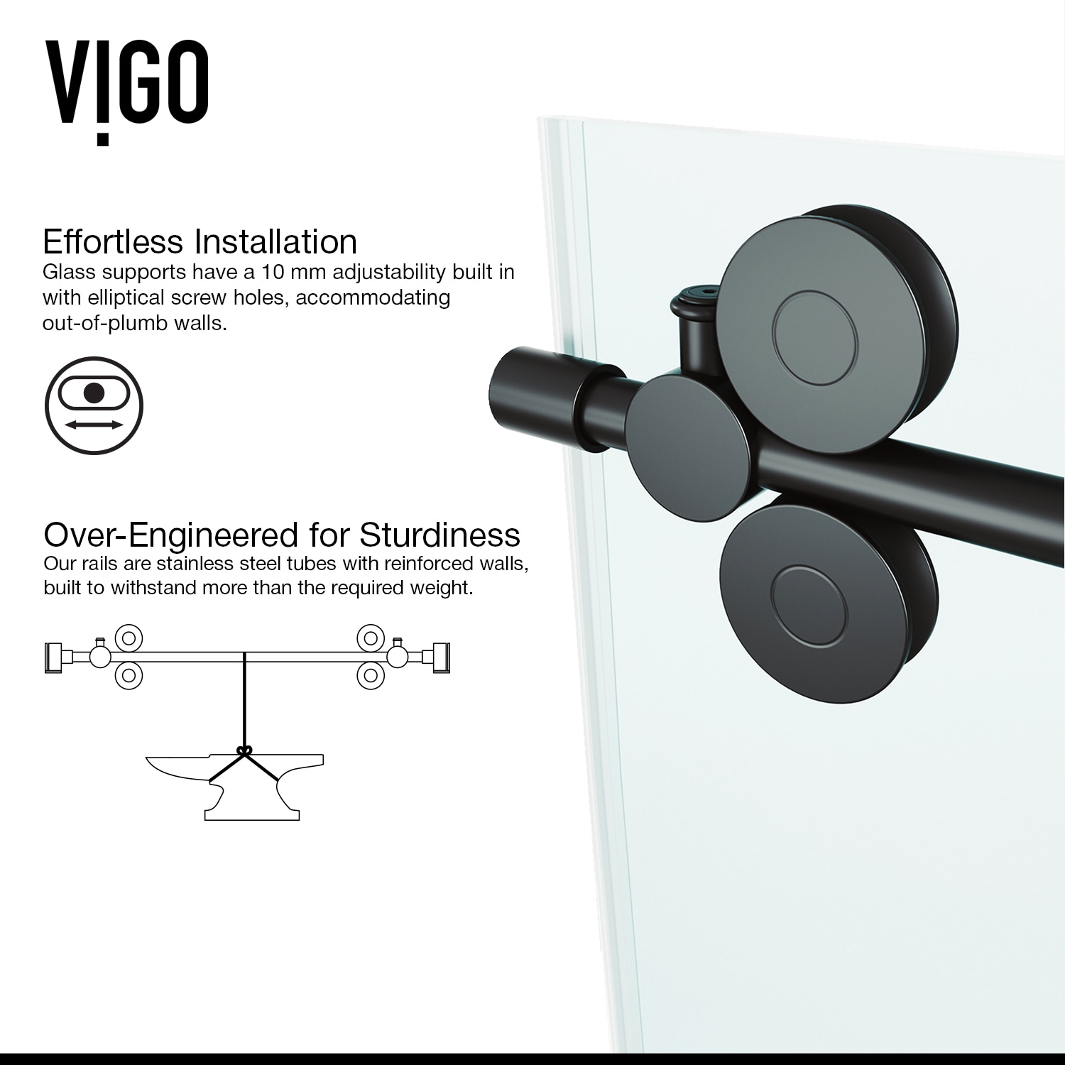 Winslow 46" Matte Black Frameless Sliding Shower Enclosure with Clear Glass