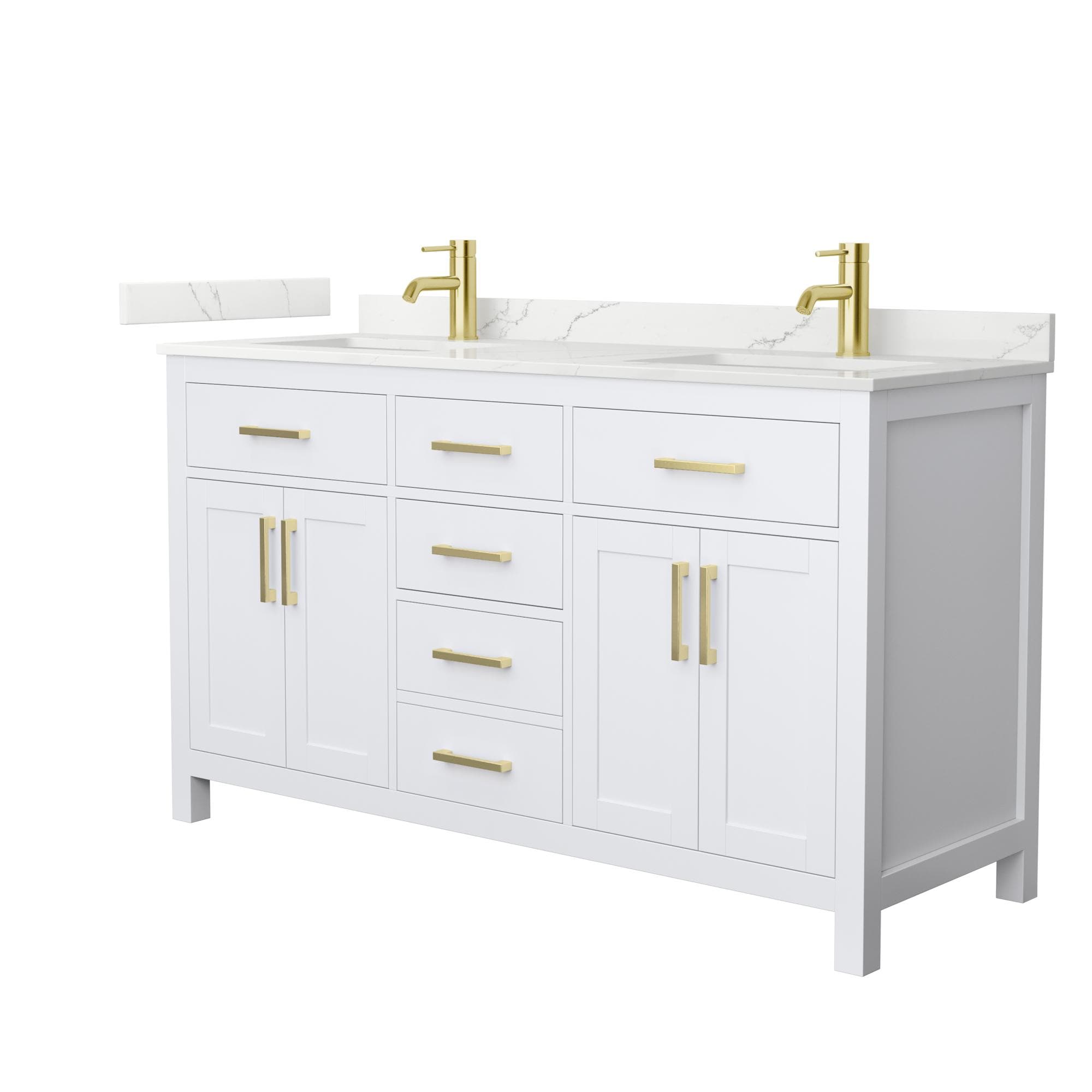 Wyndham Collection WCG242460DWGGTUNSMXX Beckett 60-in White with Brushed Gold Trim Undermount Double Sink Bathroom Vanity with Giotto Quartz Quartz Top
