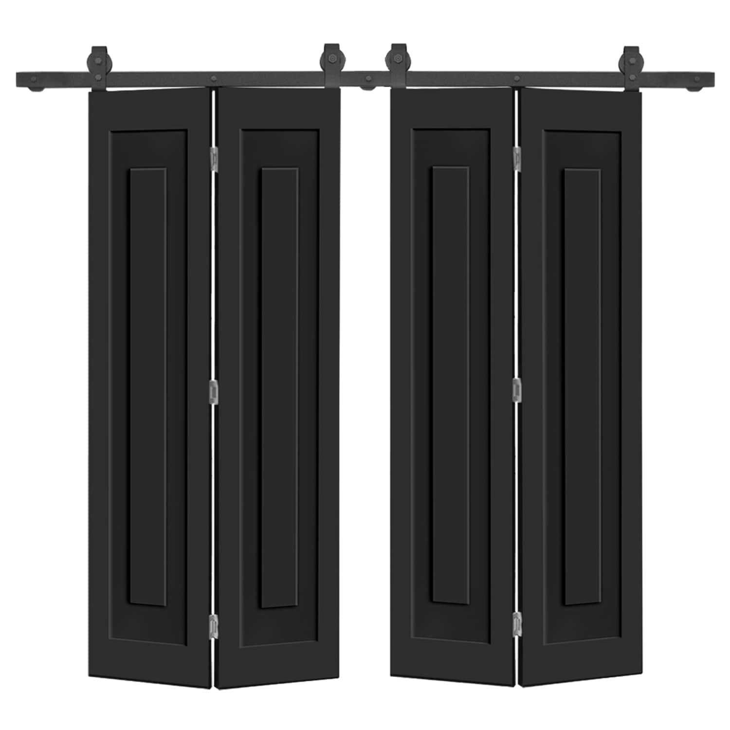 CALHOME 1602T+MSQ4-84X30D(2 60-in x 84-in Black Prefinished Non-standard MDF Hollow core Double bifold Barn Door (Hardware Included)