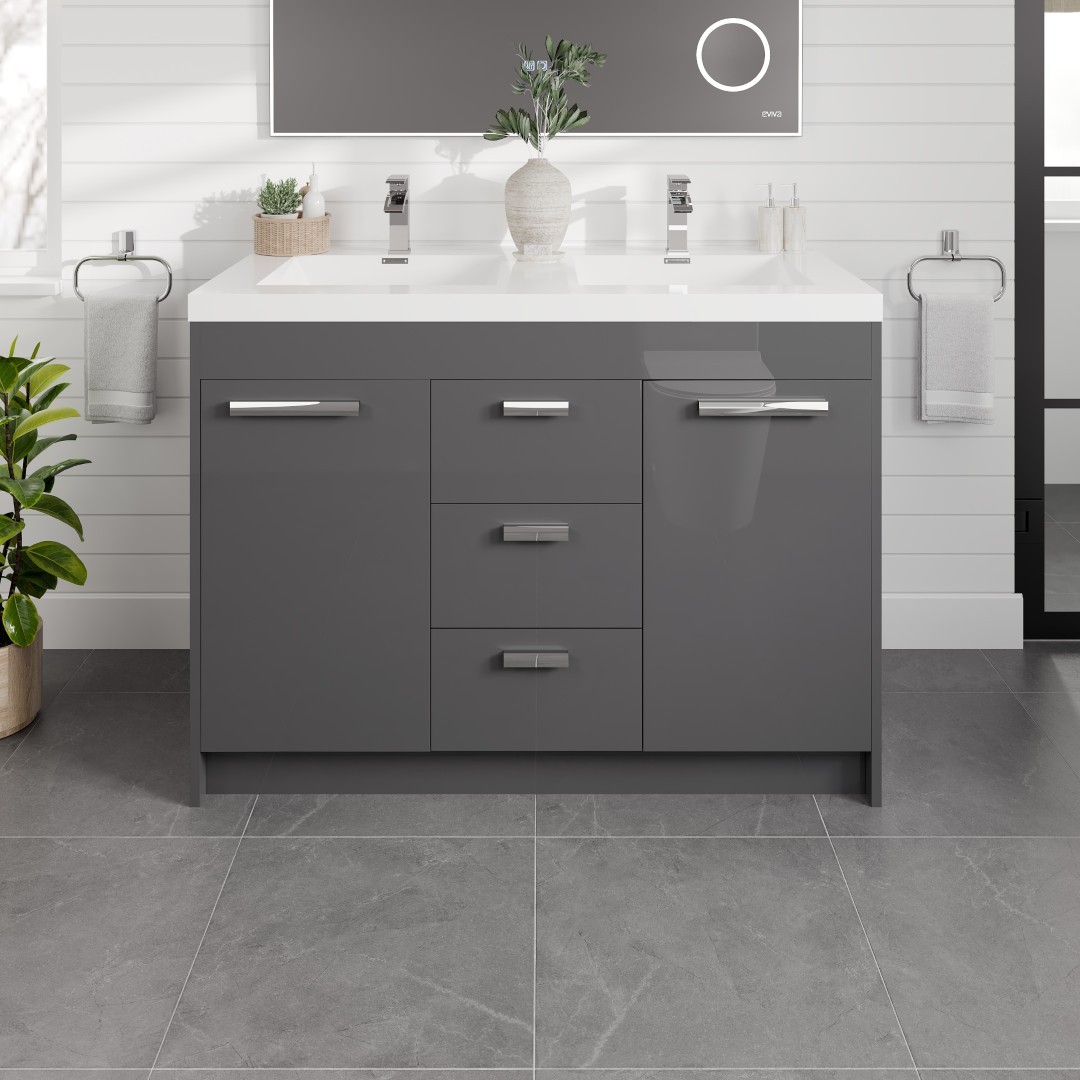 Eviva EVVN12-8-48GR-DS Lugano 48-in Gray Double Sink Bathroom Vanity with White Acrylic Top