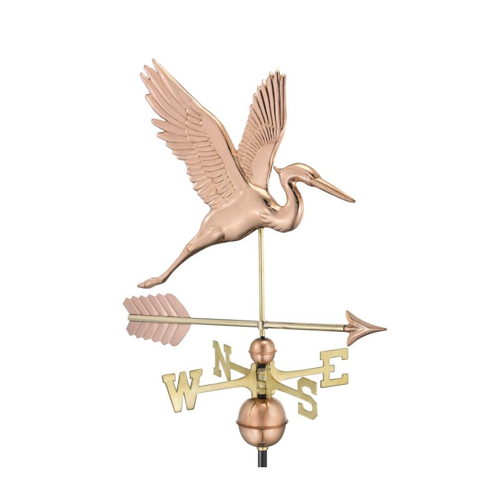 Pure Copper Good Directions Graceful Blue Heron Weathervane with Arrow and Roof Mount 
