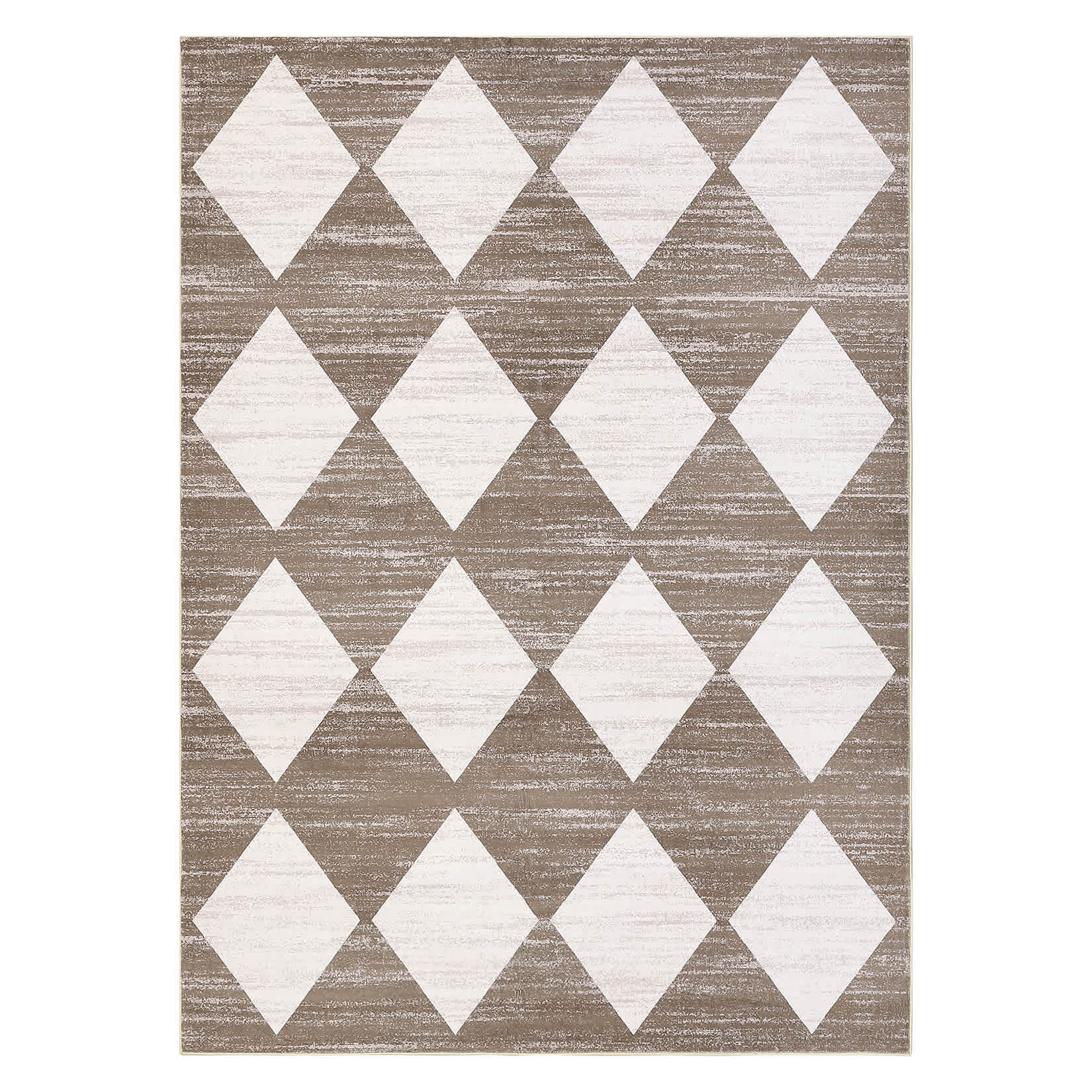Qeetex SUNNY-PHK-33KHGG9X 9 x 12 ft Polyester Brown Rectangular Living Room Bedroom Dining Room Modern Geometric Diamond Print Machine Washable Area Rug