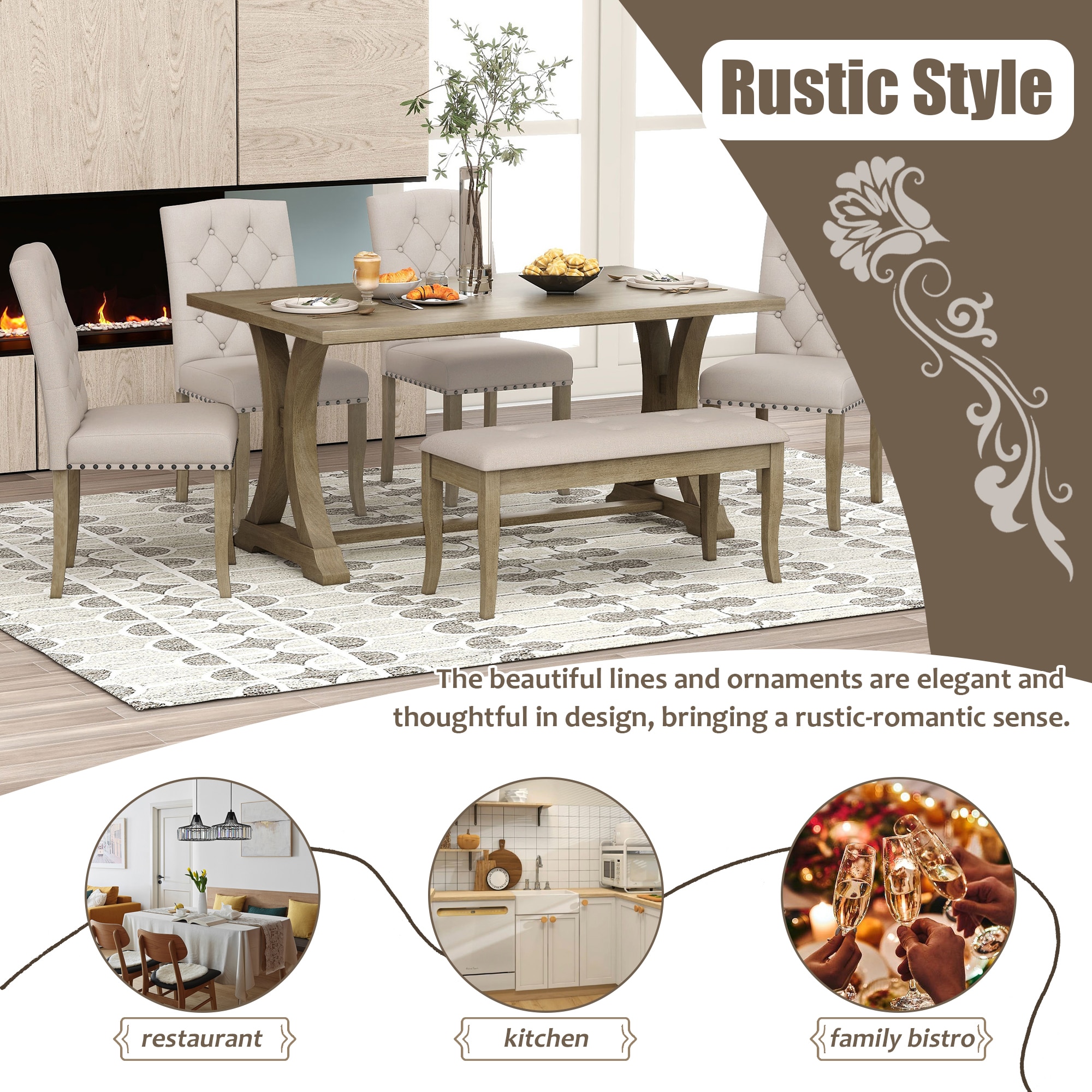 Clihome Natural Wood Wash Contemporary/Modern Dining Room
