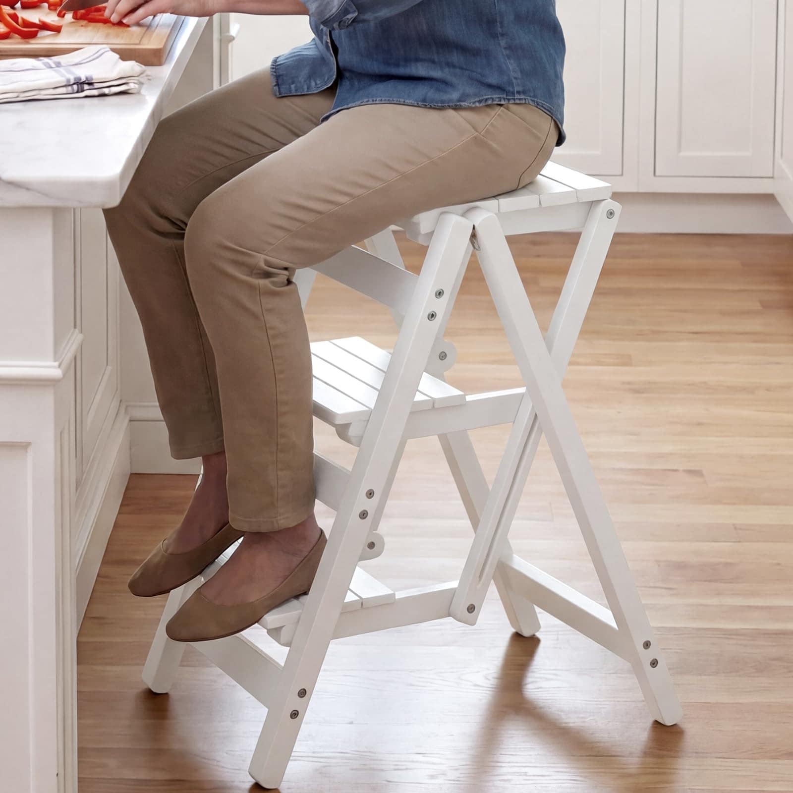 SenQWFa 3 Step Folding Wooden Step Stool Lightweight Portable Stable Ladder for Home Kitchen Garage durable home and garden accessory designed #LDC0818C426