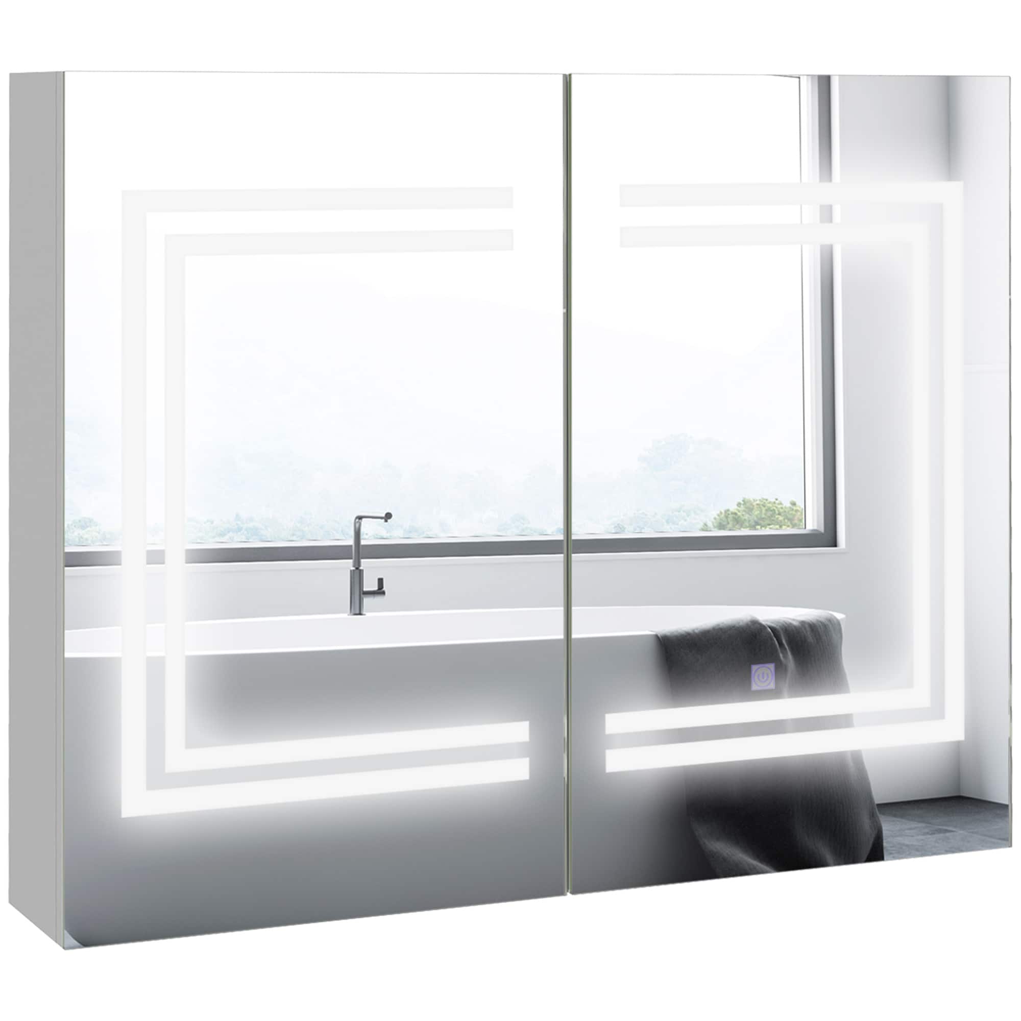 AAZJ ASB-P216993 Medicine Cabinets 32-in x 26-in Lighted LED Surface Mount White Mirrored Rectangle Medicine Cabinet