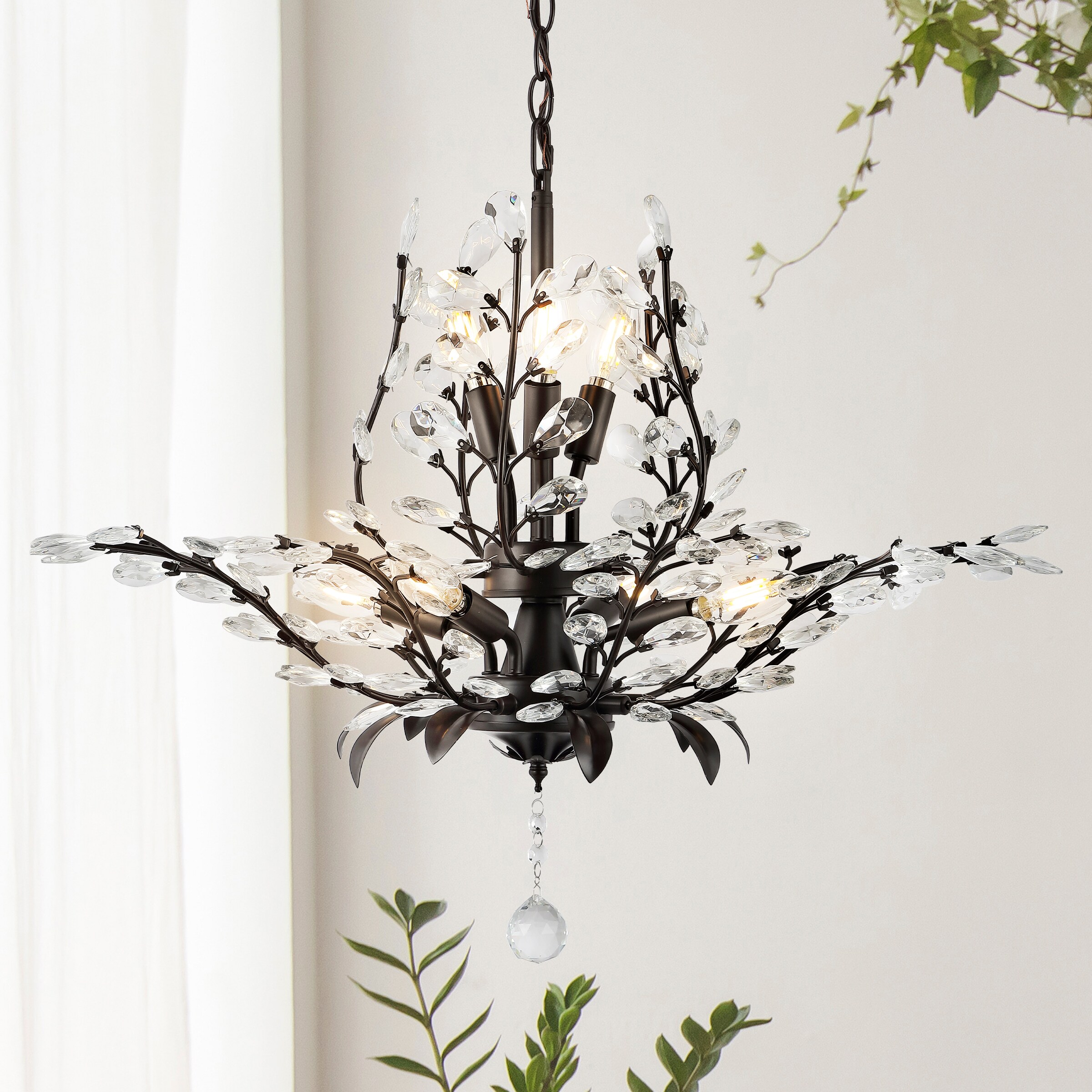 Diantha 28.5" Glam Crystal & Bronze LED Pendant - Adjustable Height