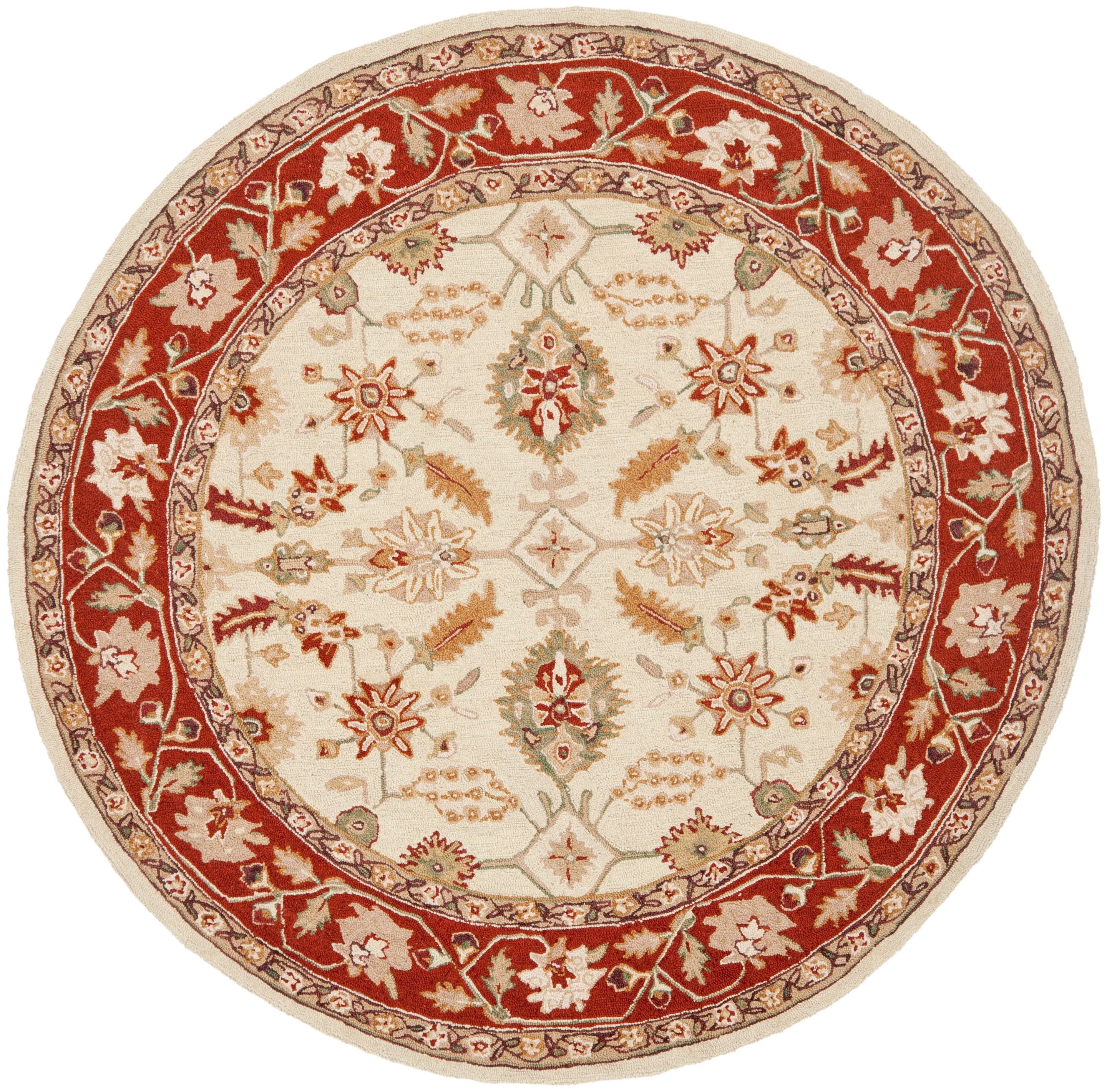 Safavieh HK719A-5R Chelsea Semplice 5 X 5 Wool Ivory/Rust Round Indoor Floral/Botanical Area Rug