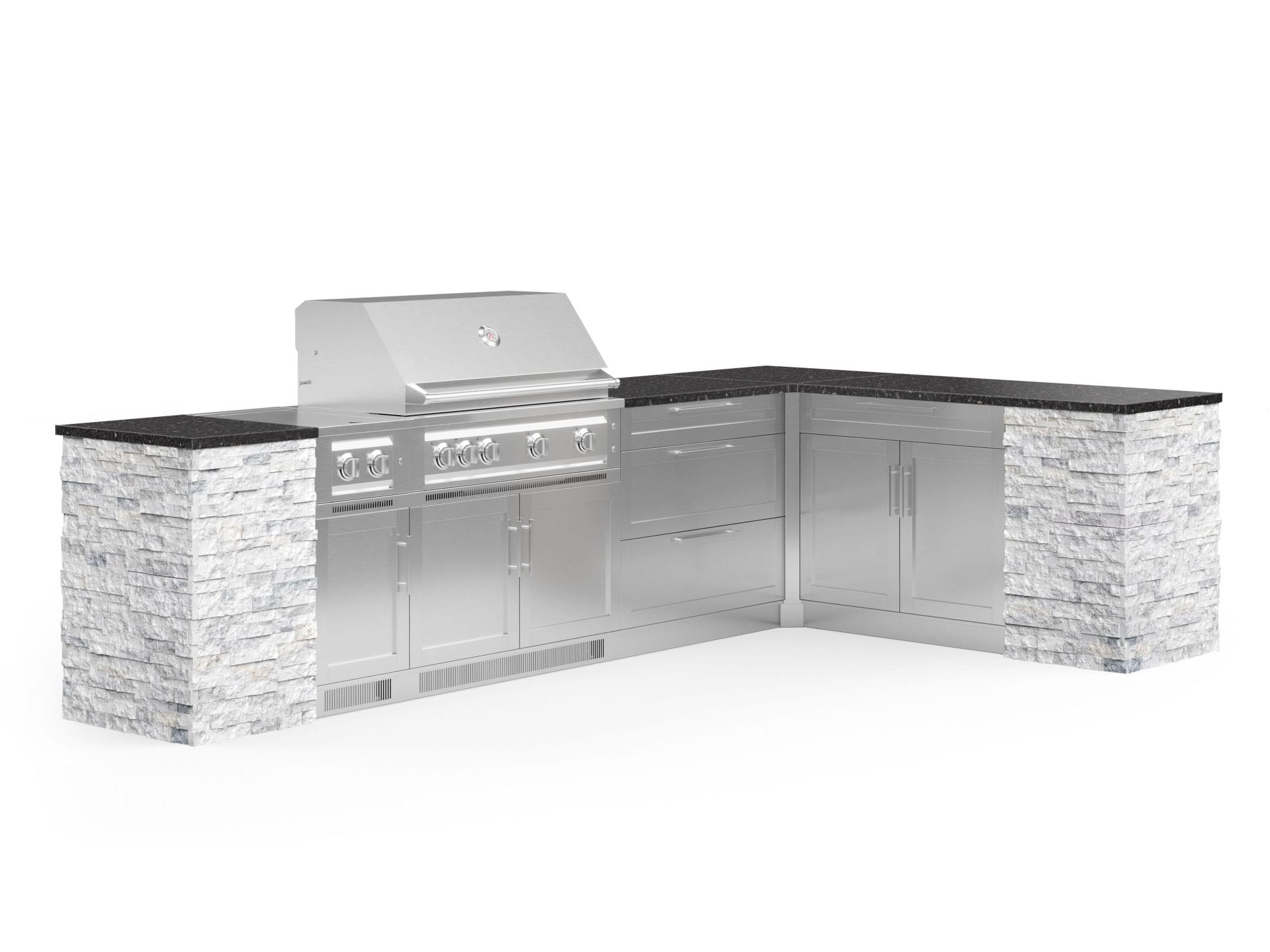 NewAge Products 69588 Signature Series Cabinets Platinum Grill 11 -Piece 137.94-in W x 25.5-in D x 51-in H Modular Outdoor Kitchen Set 7 Burners