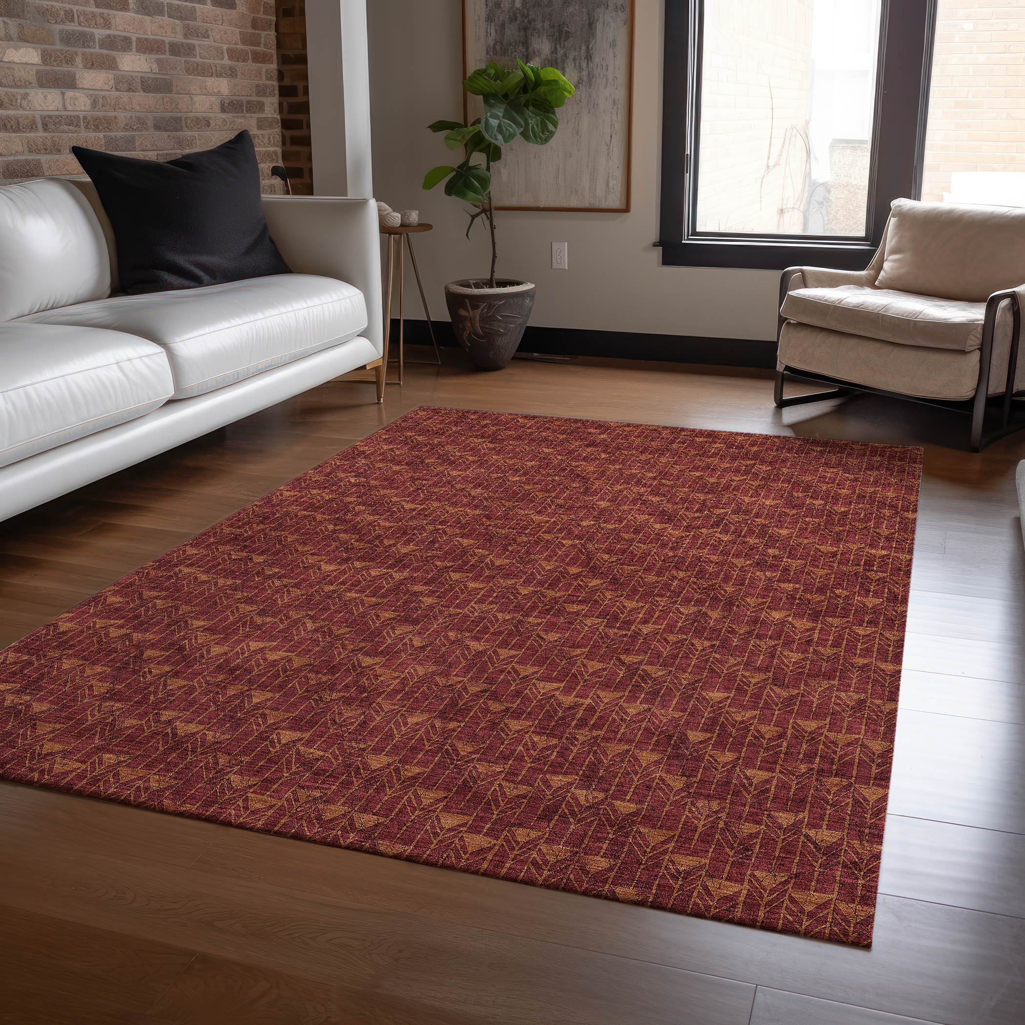 Addison Rugs ACN514BN8X10 Chantille ACN514BN 8 x 10 (ft) Polyester Burgundy Rectangular Indoor/Outdoor Abstract Machine washable Area rug
