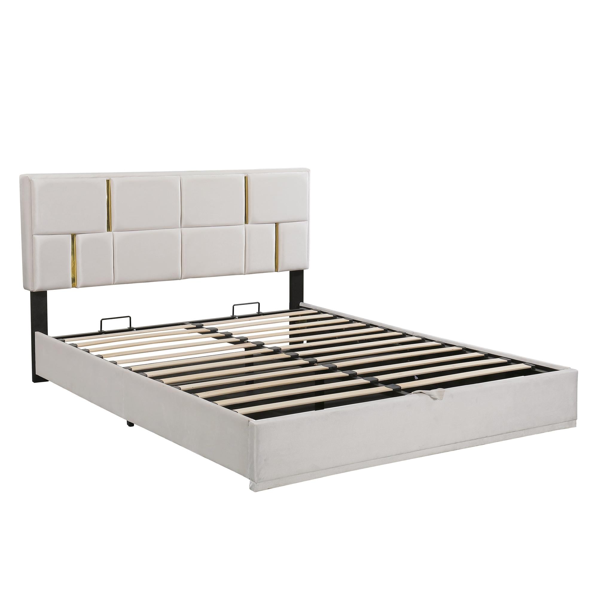 Bayfeve BF-207778A-IN Upholstered Platform Bed Beige Queen Upholstered Upholstered Bed with Storage