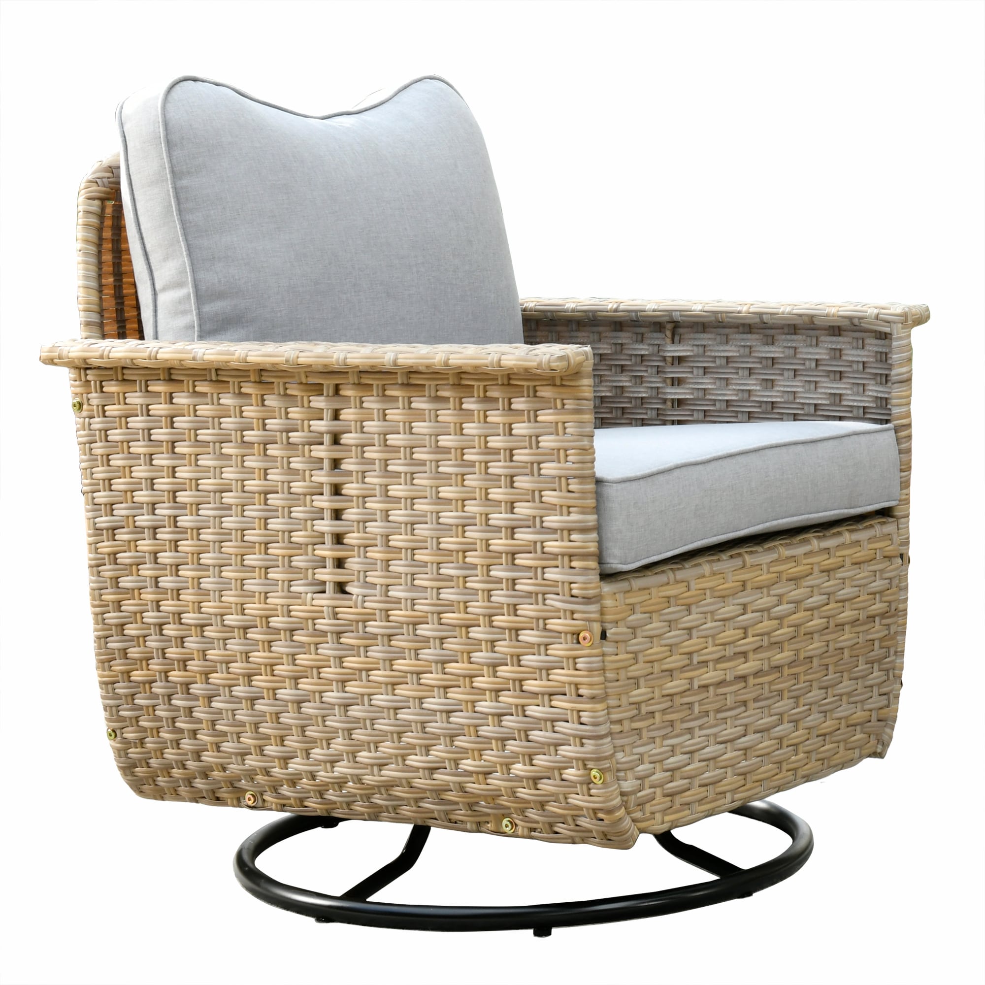 XIZZI Artemis Wicker Natural Pe Wicker Metal Frame Swivel Rocking Chair ...