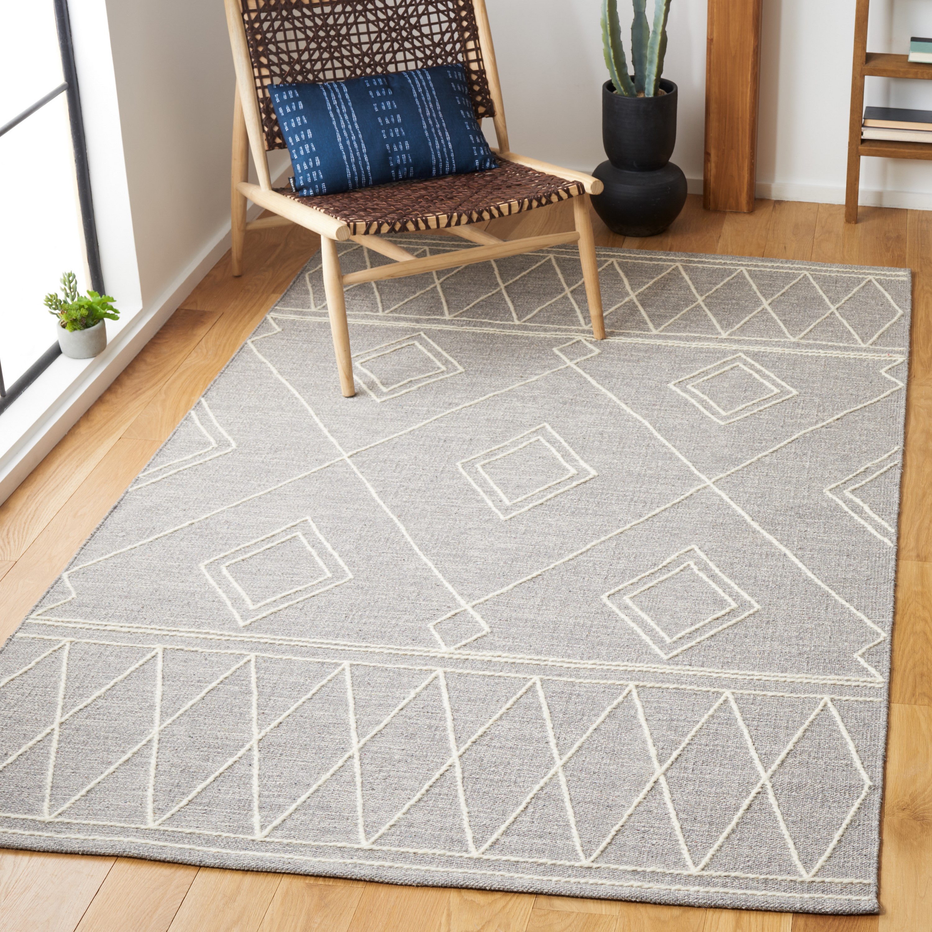 Safavieh KLM852F-3 Kilim Koushi 3 x 5 (ft) Cotton Gray/Ivory Rectangular Indoor Tribal Global Throw rug