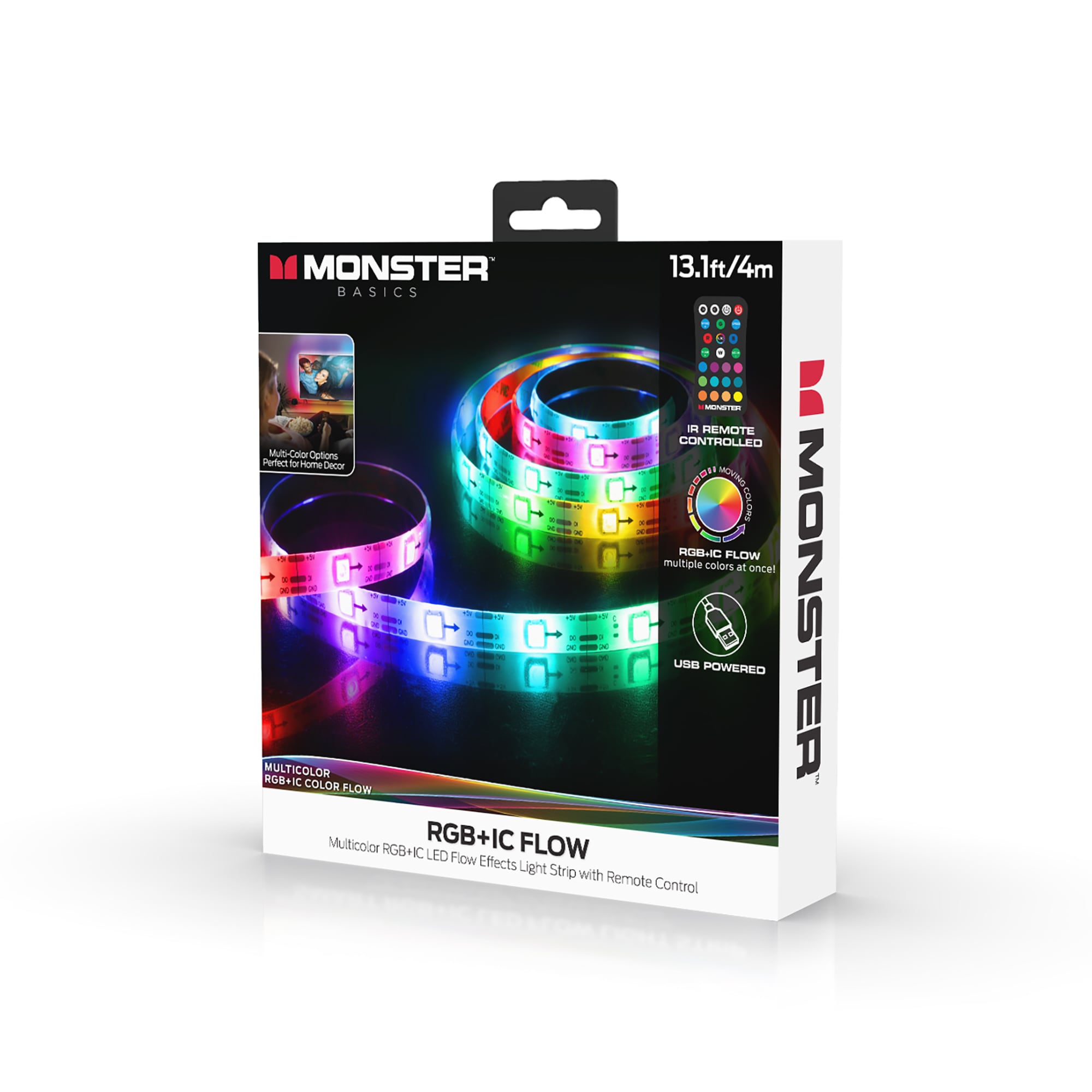 Monster Basics Multi-Color/Multi-White USB LED Light Strip 6.5ft With  Remote