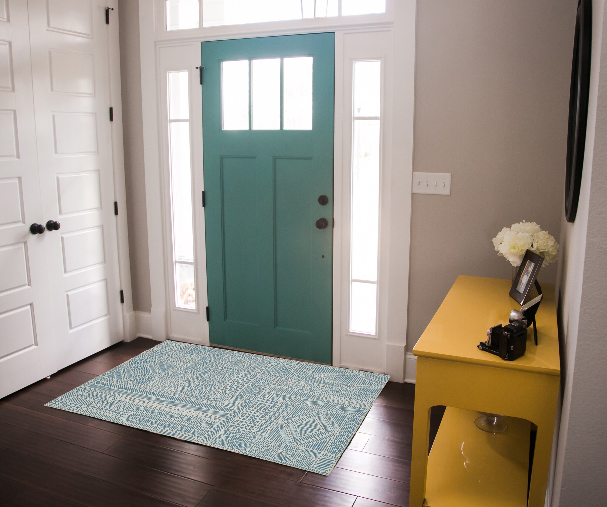 Linon RUGWR3235 3 X 5 (ft) Ivory/Blue Indoor Abstract Bohemian/Eclectic Machine Washable Area Rug